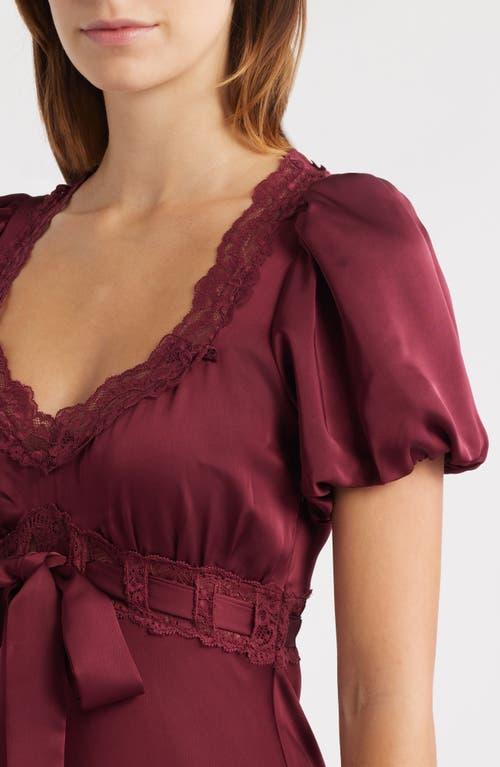 Moon River Puff Sleeve Lace Trim Maxi Dress in Red | Lyst