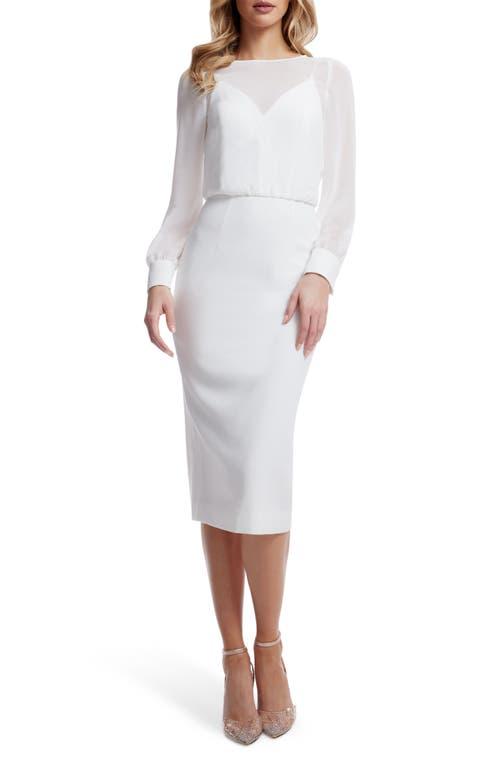 Dress the Population Pilar Mixed Media Long Sleeve Dress in White | Lyst