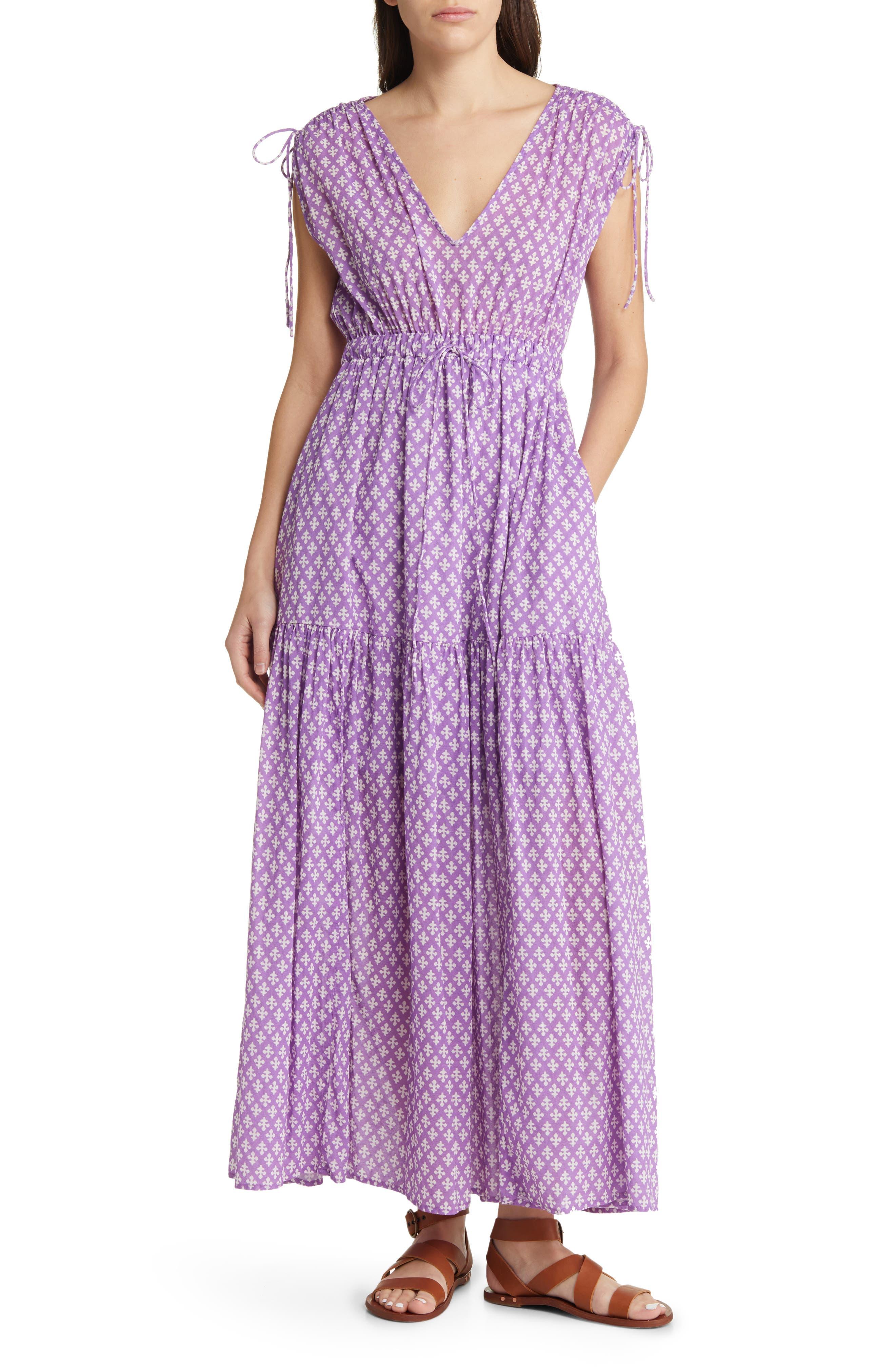Xirena Xírena Cecily Tiered Cotton Maxi Dress in Purple | Lyst