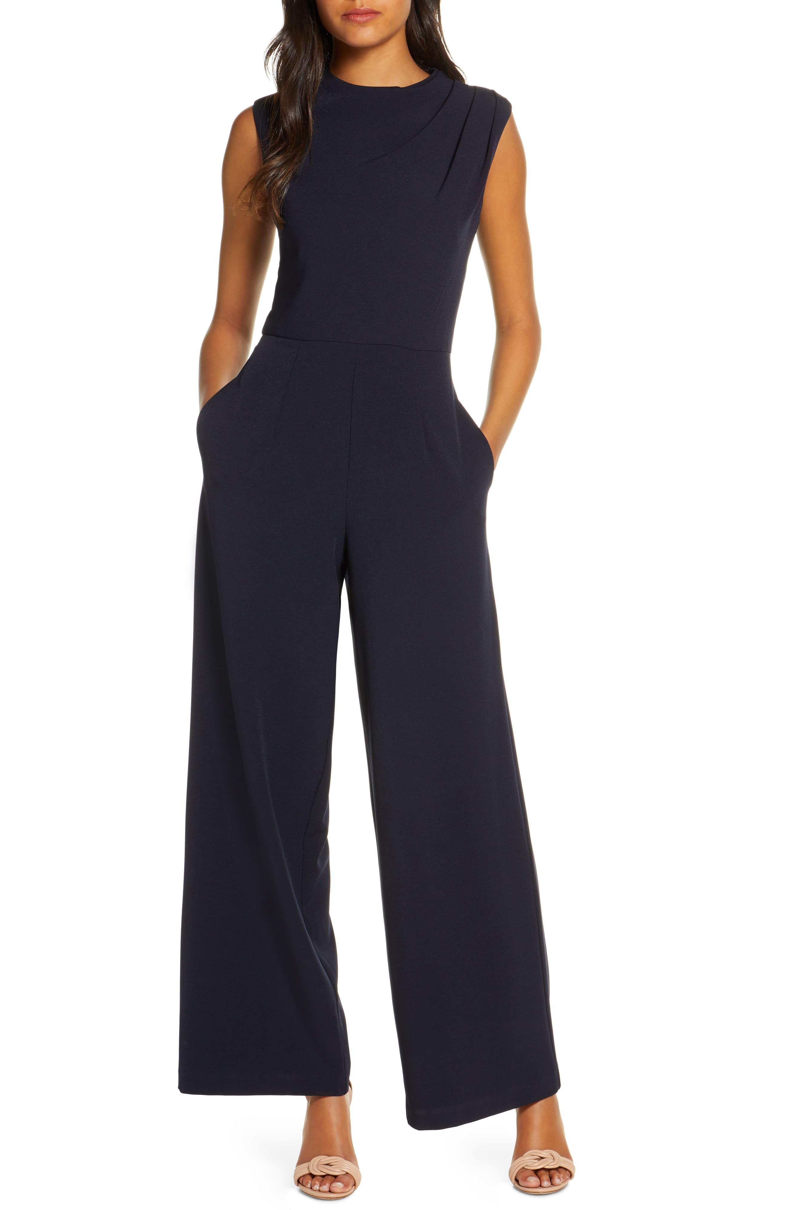 Donna Ricco Sleeveless Crepe Jumpsuit in Navy (Blue) - Lyst