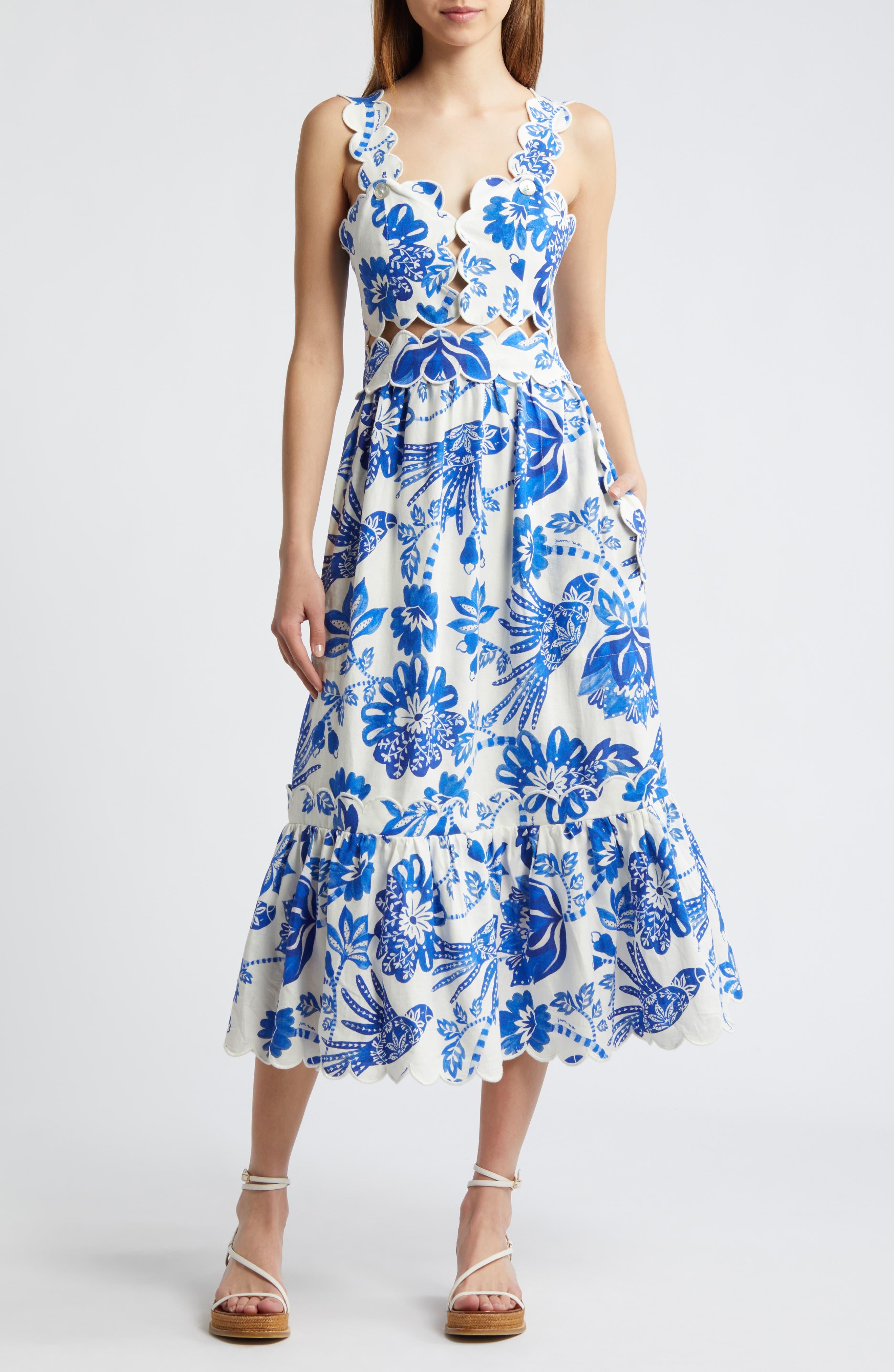 sachin and babi light blue dress Farm Rio Floral Tiered Midi Dress In Navy Blue - 70% Off