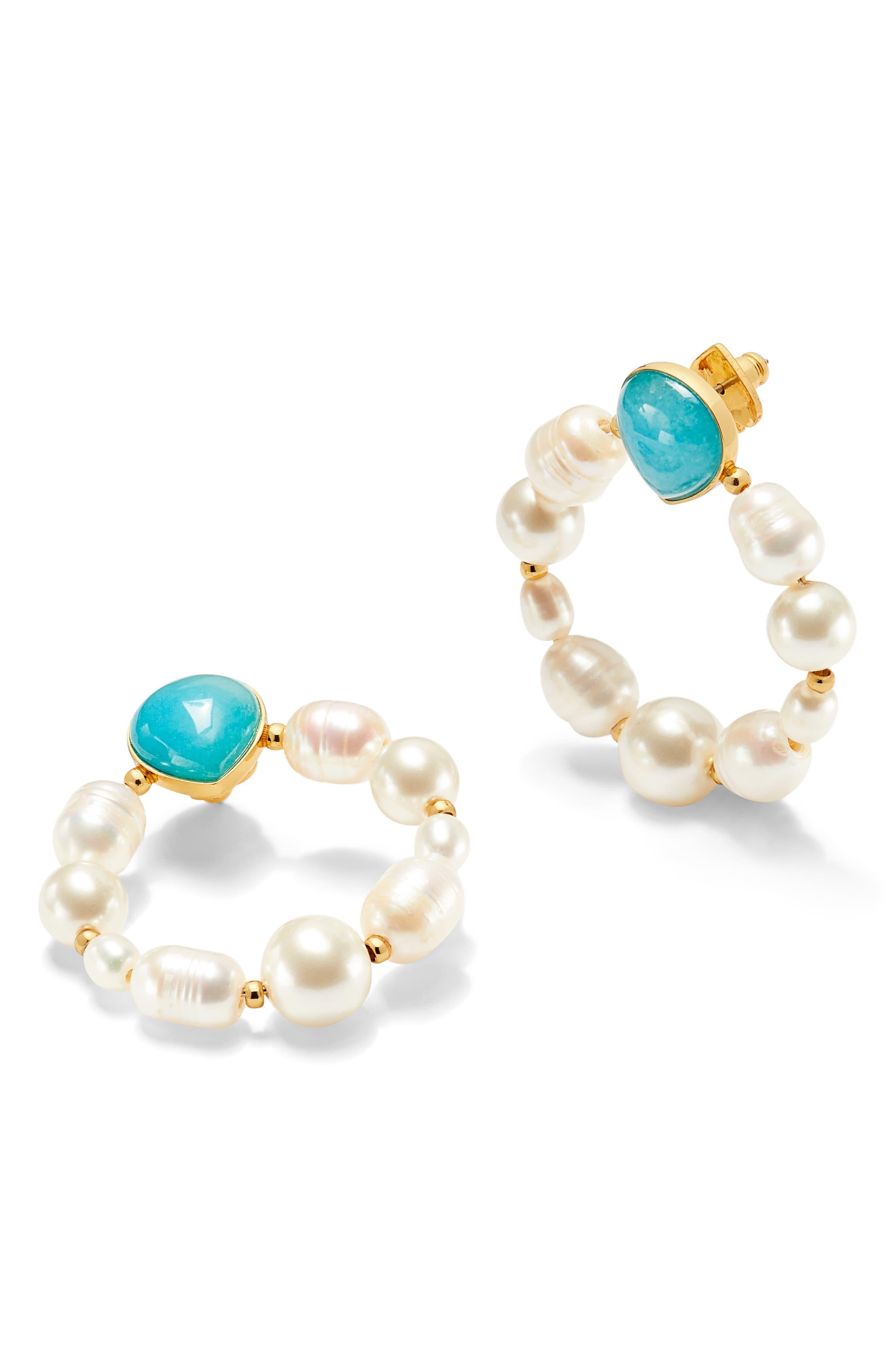 Kate Spade Freshwater Pearl & Jade Hoop Earrings in Turquoise (Blue) Lyst