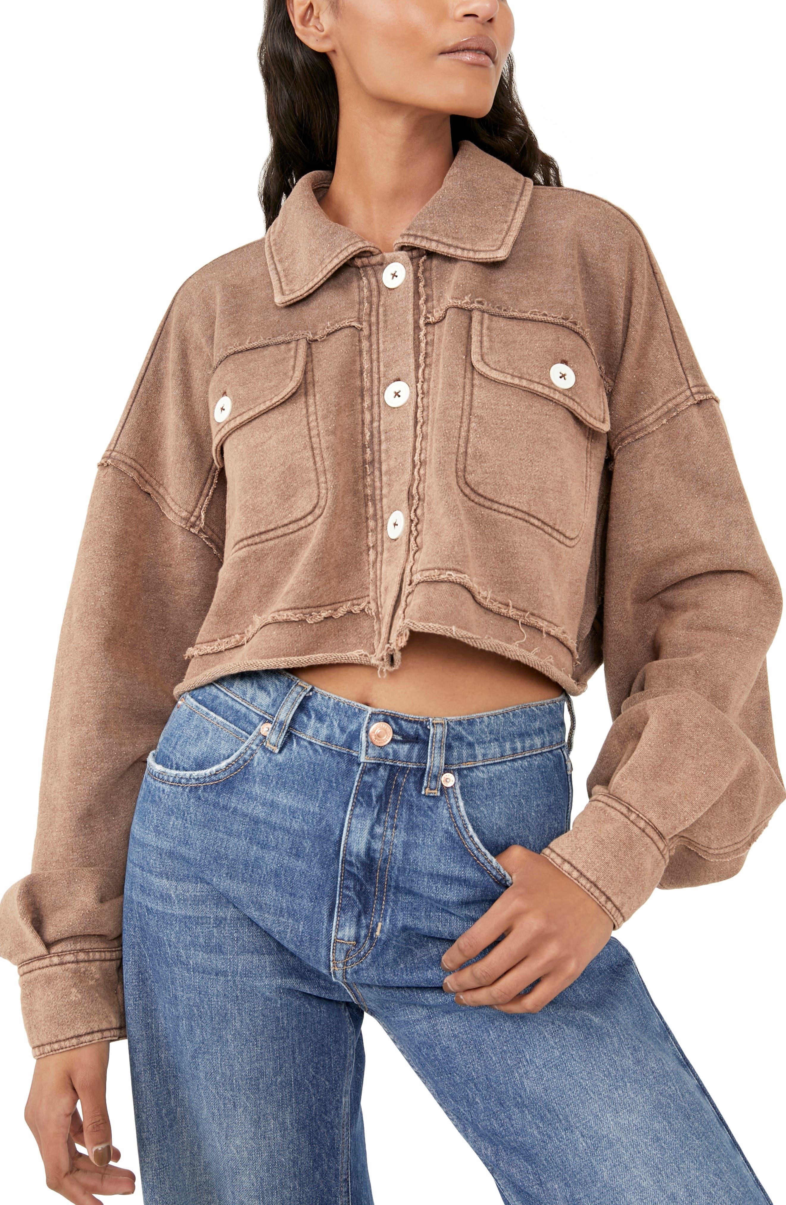 Free People Saturday Cotton Crop Shirt Jacket in Blue Lyst