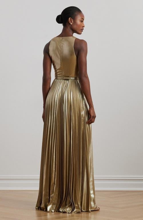 Ralph Lauren Pleated Metallic Chiffon Gown