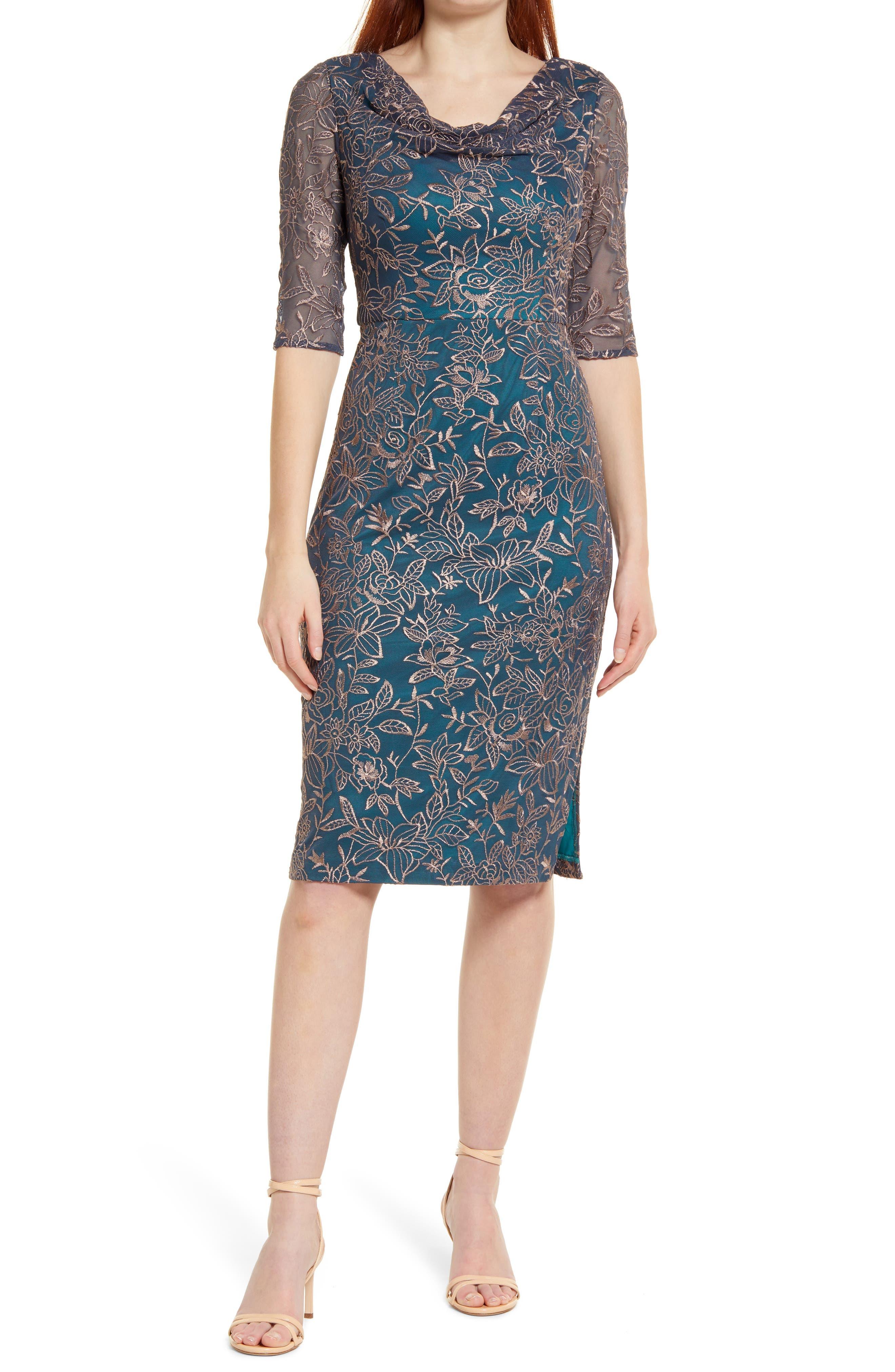 JS Collections Willow Embroidered Cowl Neck Sheath Dress in Blue | Lyst
