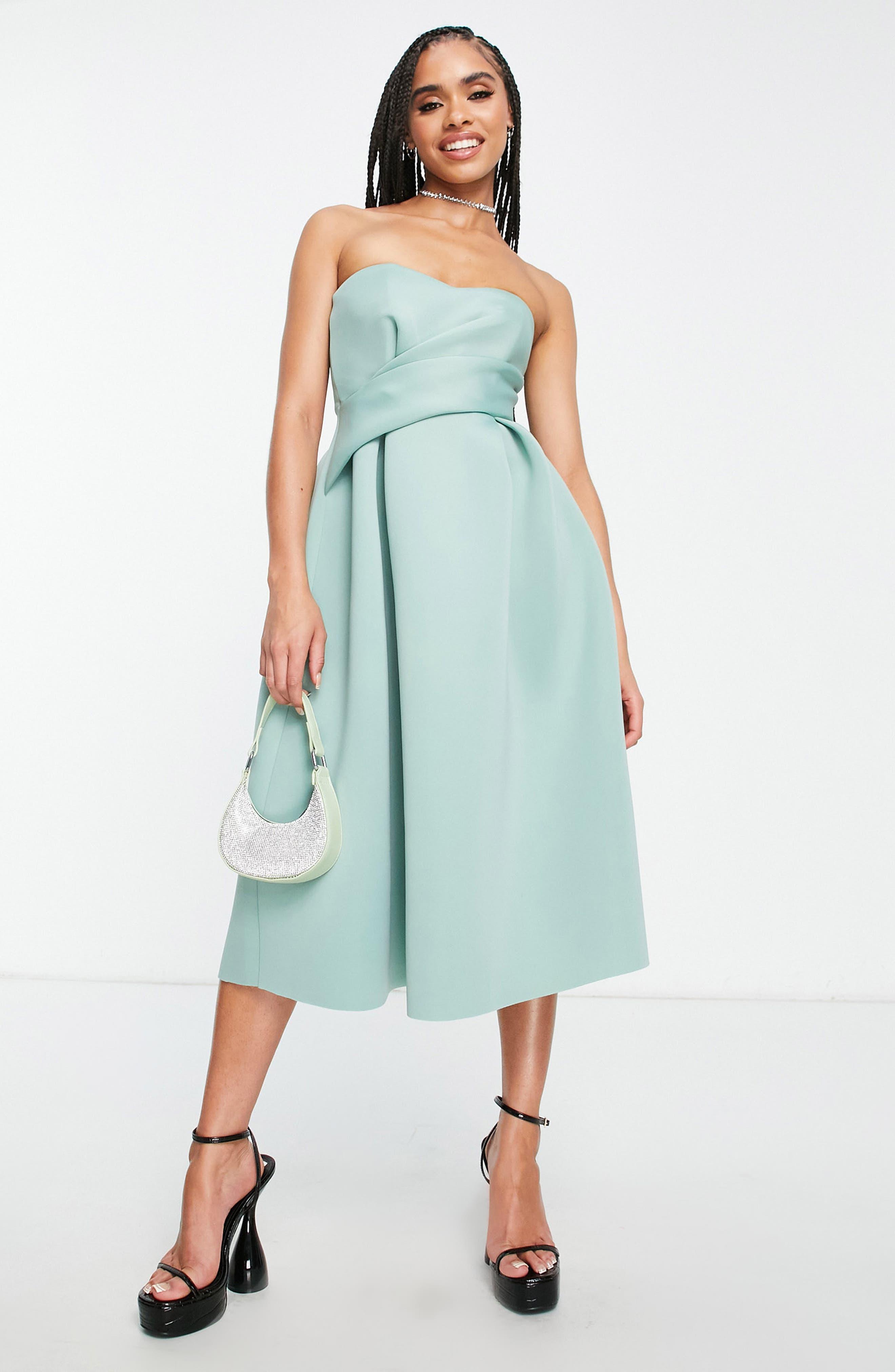 ASOS Strapless Faux Wrap Cocktail Dress in Blue | Lyst