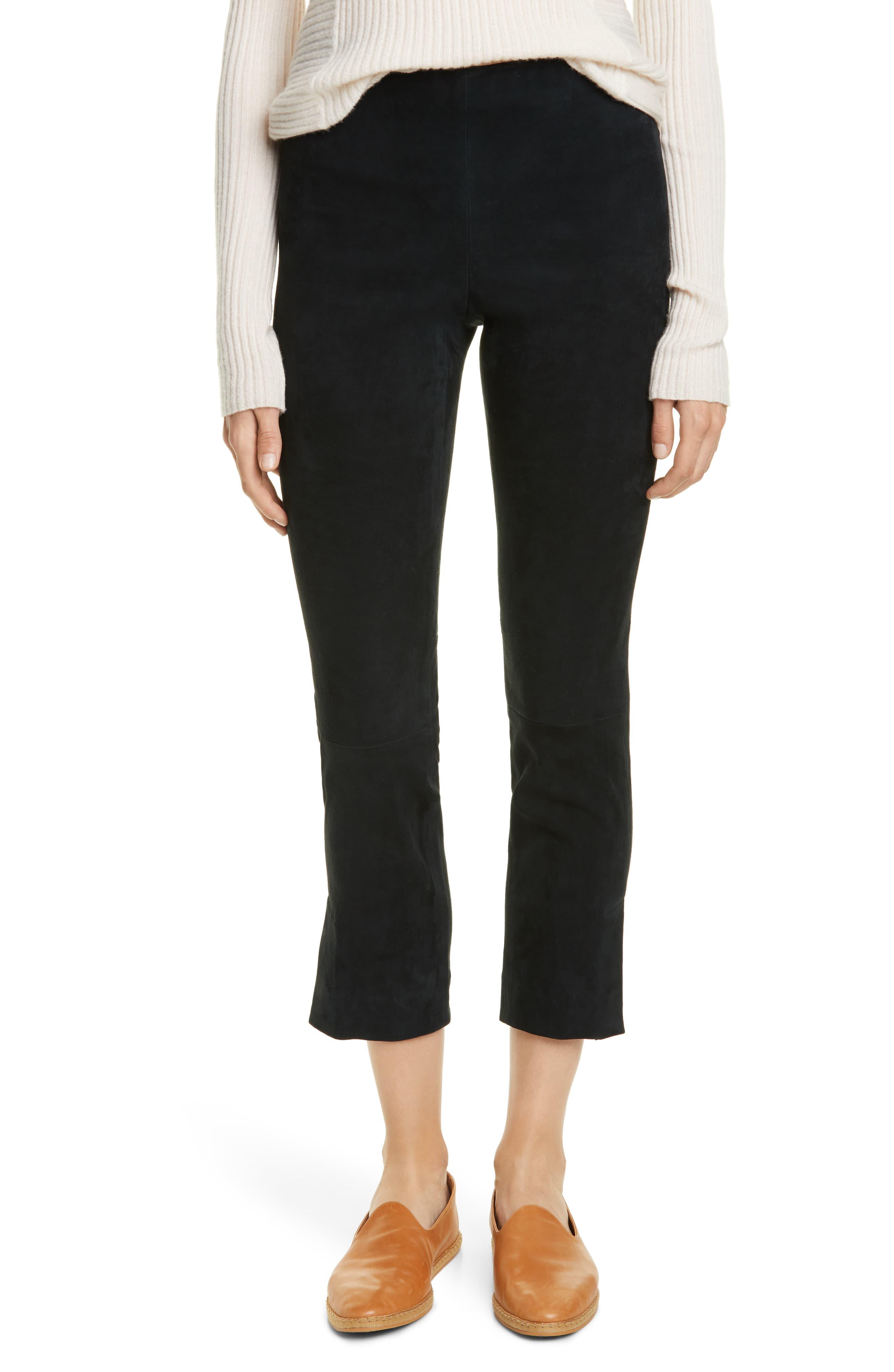 Vince Split Hem Stretch Suede Crop Pants in Black - Lyst