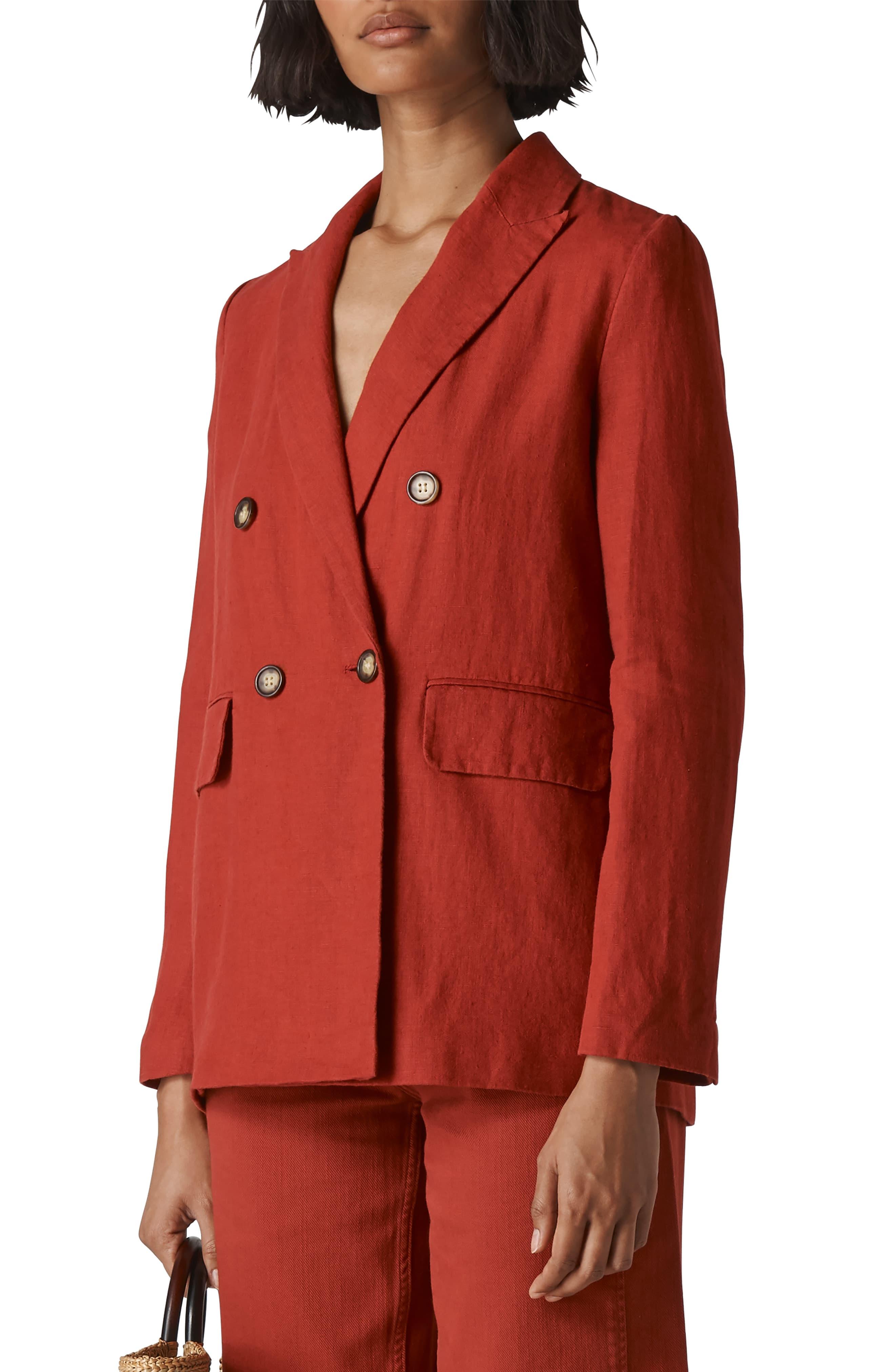 Whistles Double Breasted Linen Blazer in Rust (Red) Lyst