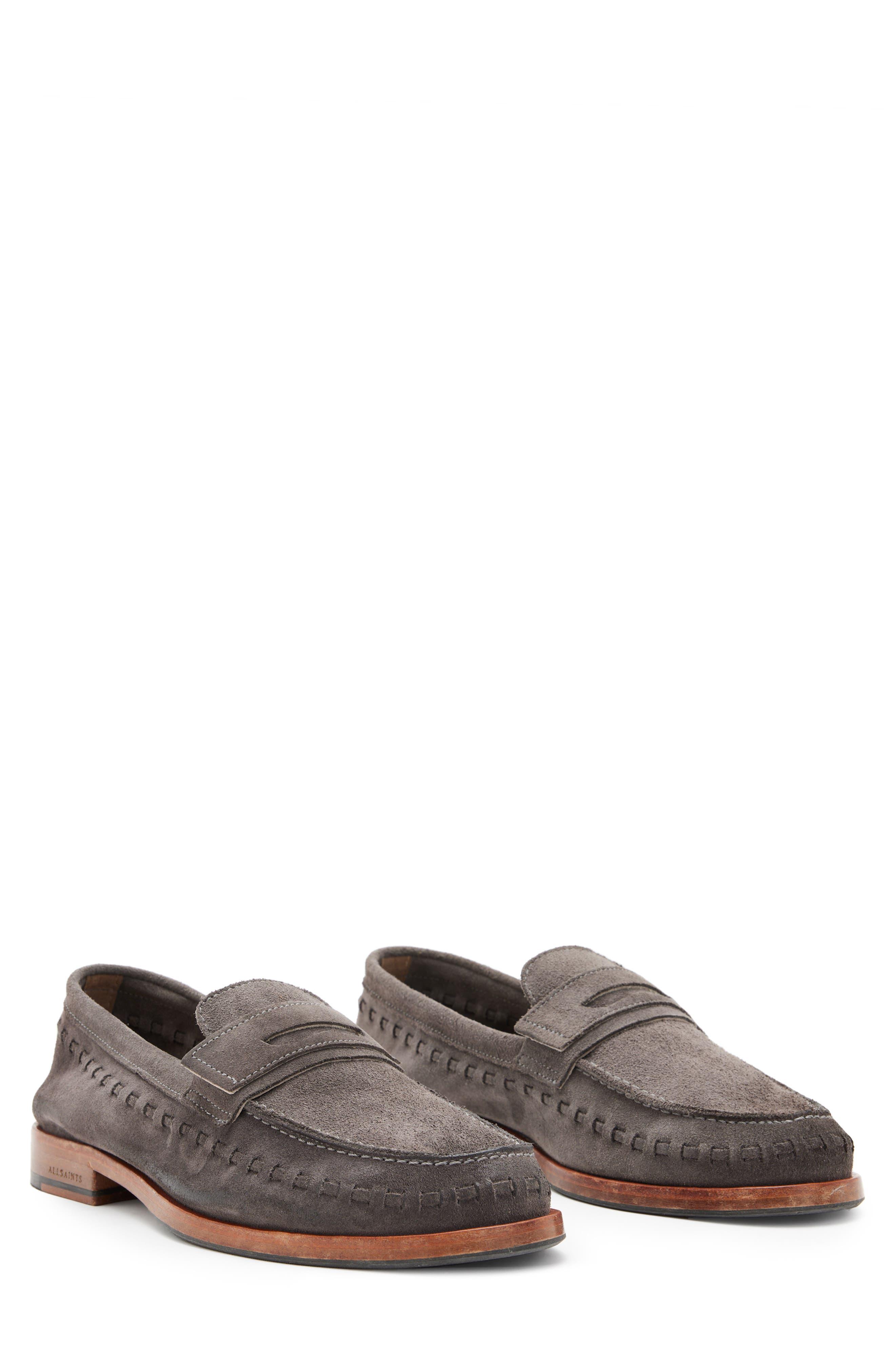 AllSaints Sammy Suede Penny Loafer in Gray for Men Lyst