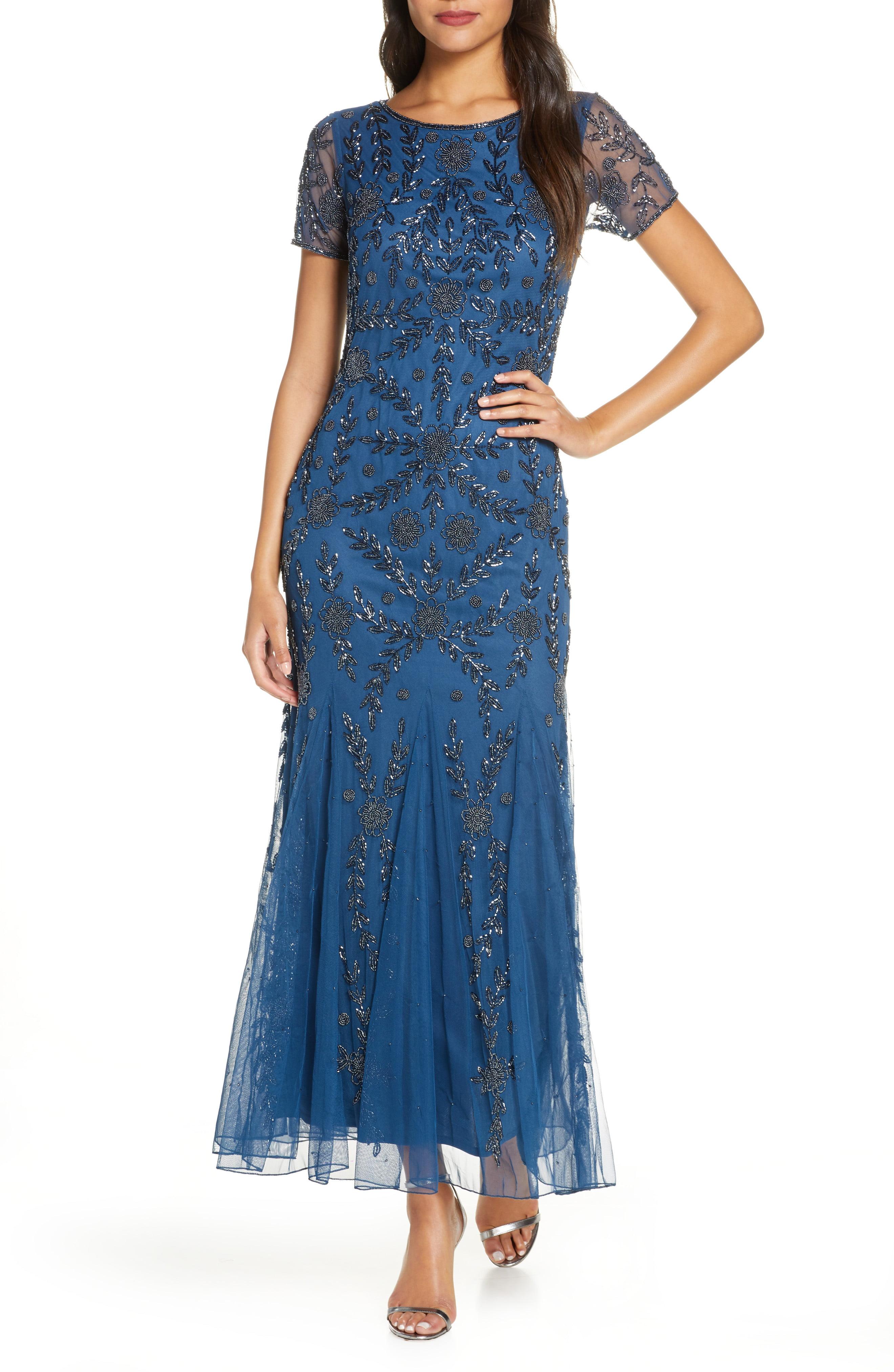 Pisarro Nights Short Slv Beaded Gown in Blue - Lyst