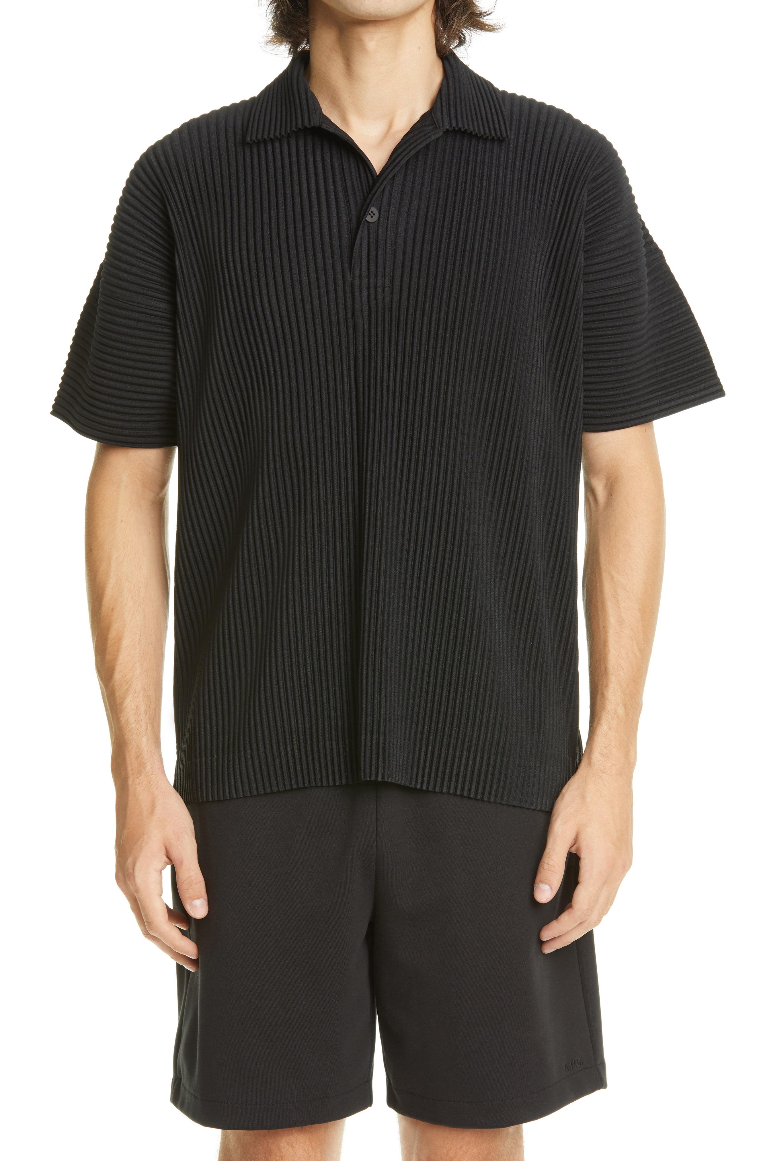 Homme Plissé Issey Miyake May Pleated Polo Shirt in 70 Turquoise Blue ...