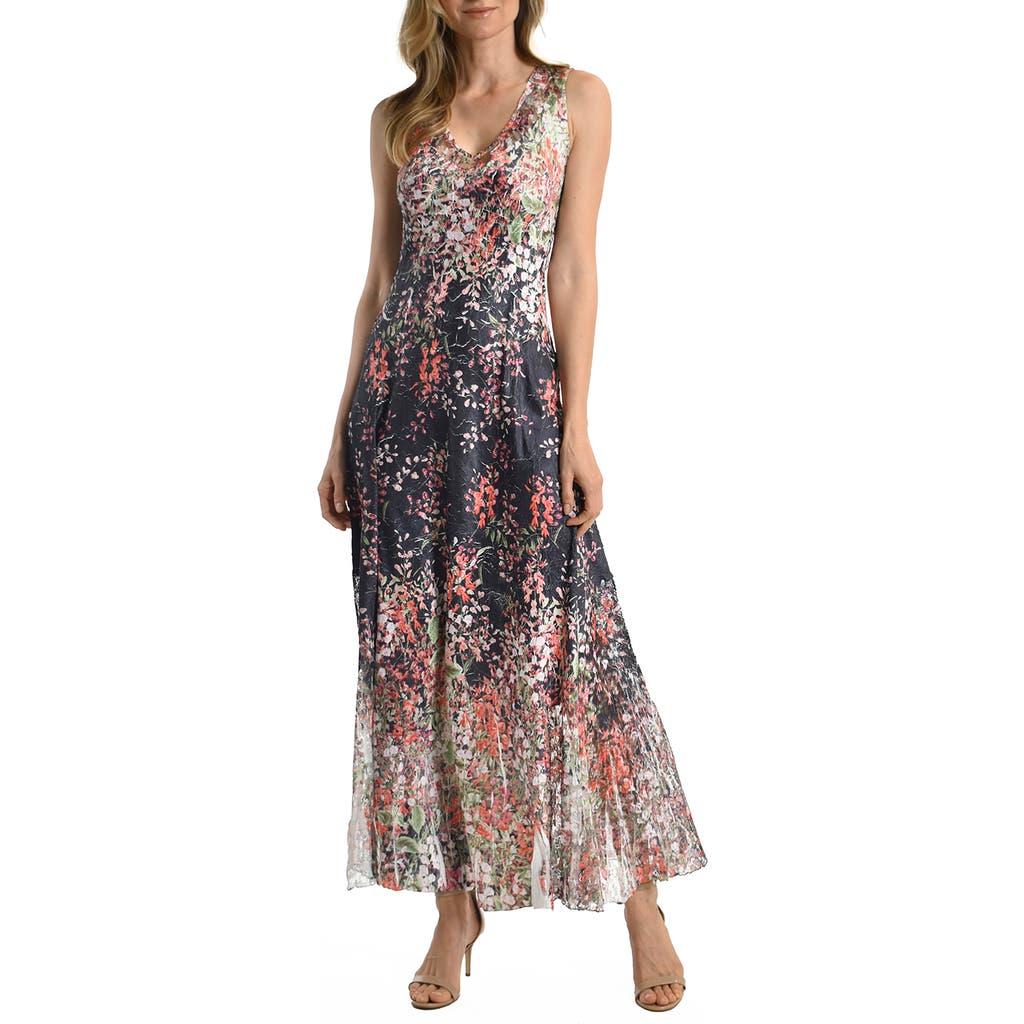 Komarov Floral Border Long Dress With Lace Up Back Detail in Brown | Lyst Komarov Floral Border Long Dress With Lace Up Back Detail in Brown | Lyst