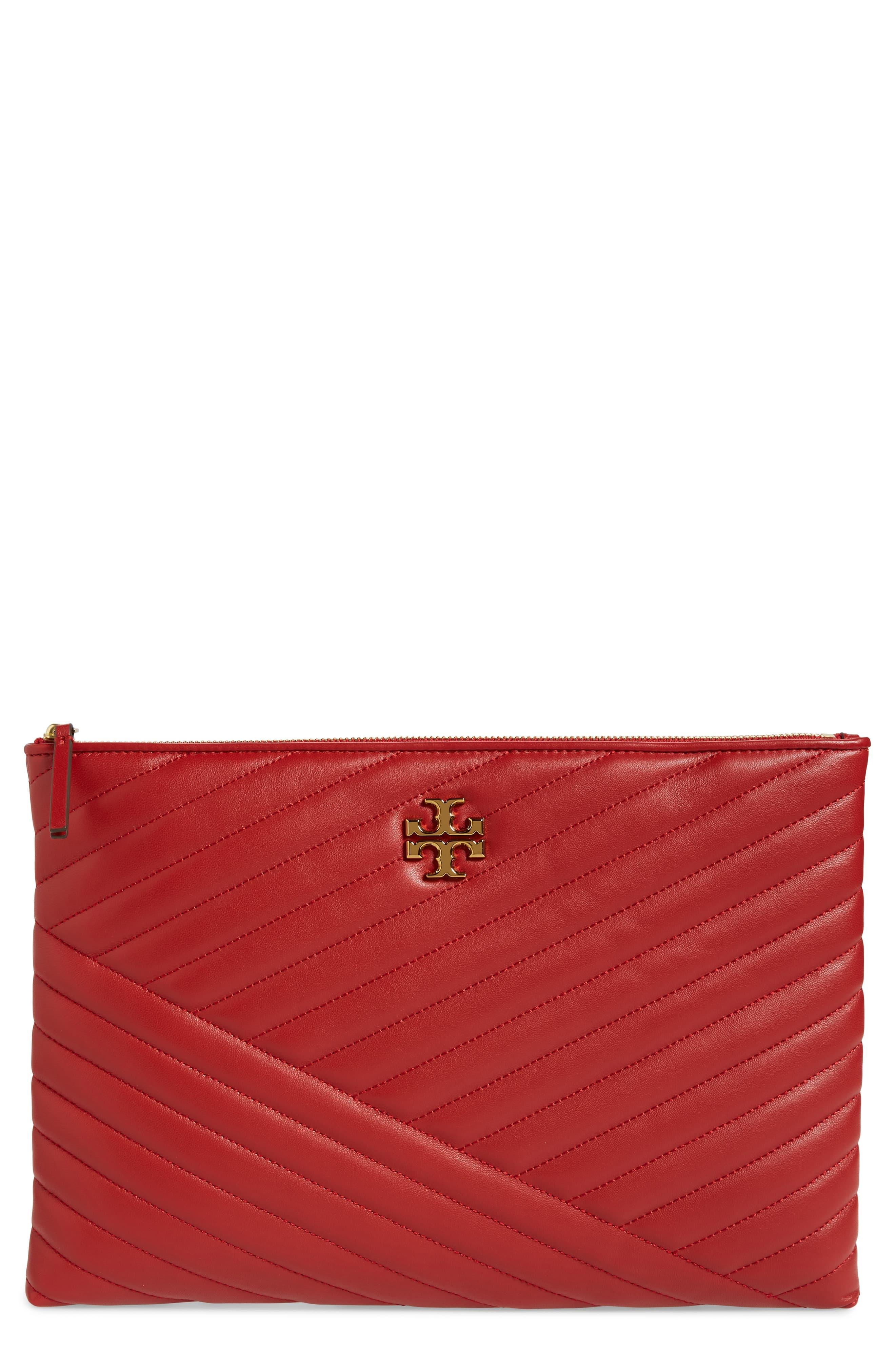 Tory Burch Kira Chevron Large Pouch, Black, 80782 