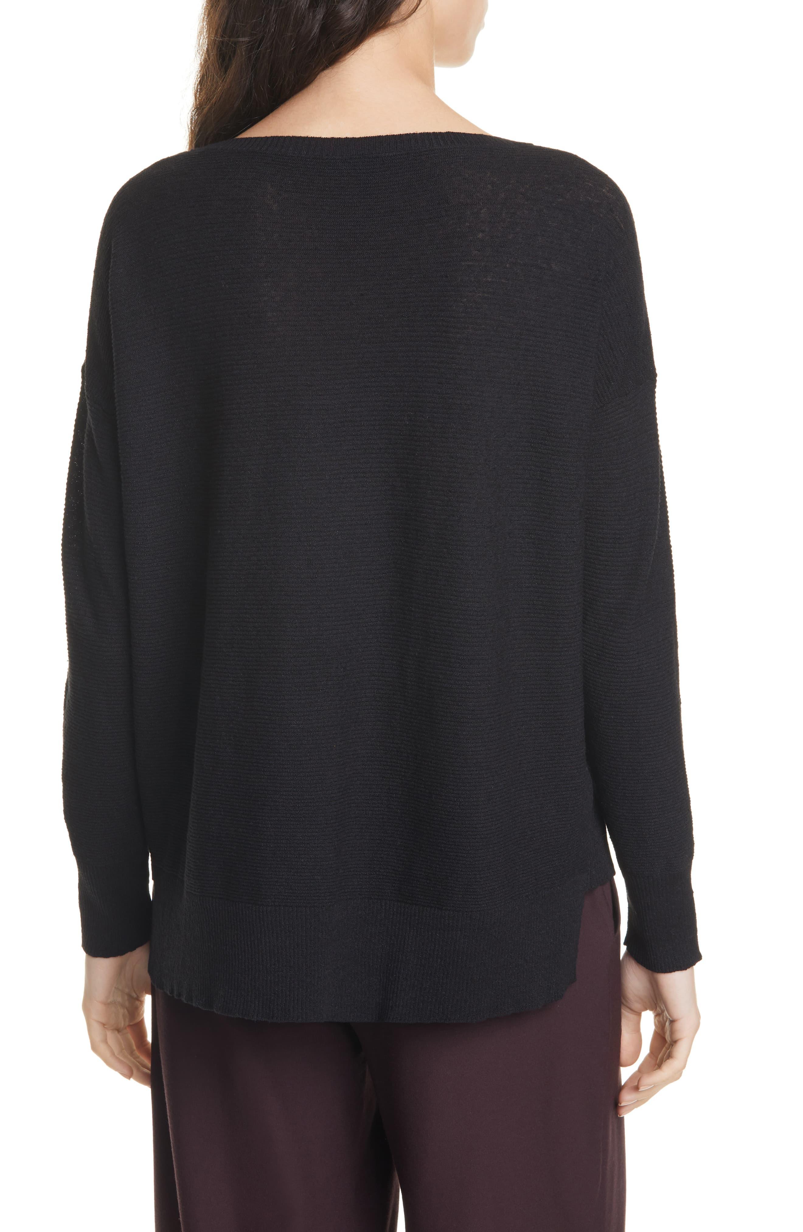 Eileen Fisher Bateau Neck Organic Linen Blend Sweater in Black Lyst