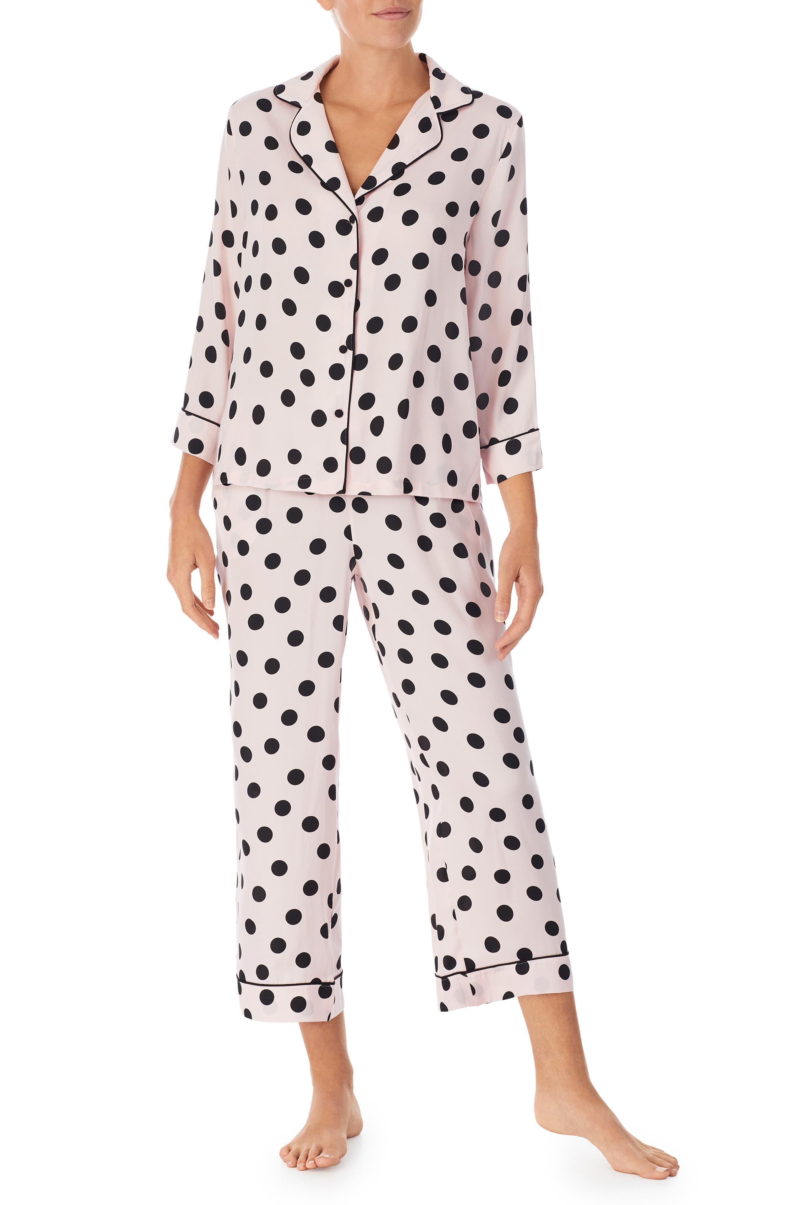 Kate Spade Print Three-quarter Sleeve Crop Pajamas in White | Lyst