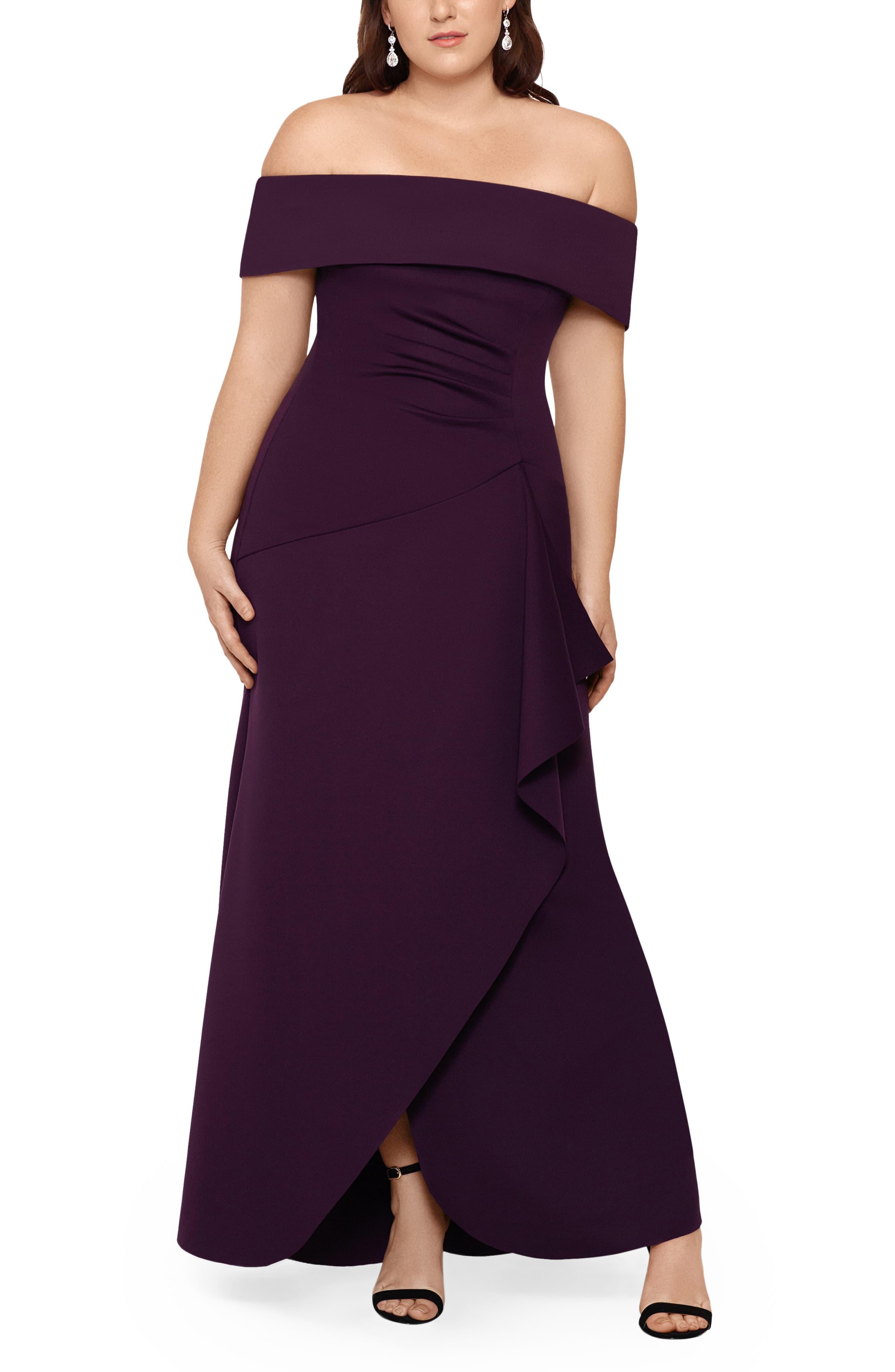 Xscape Off The Shoulder Ruffle Gown In Purple Lyst