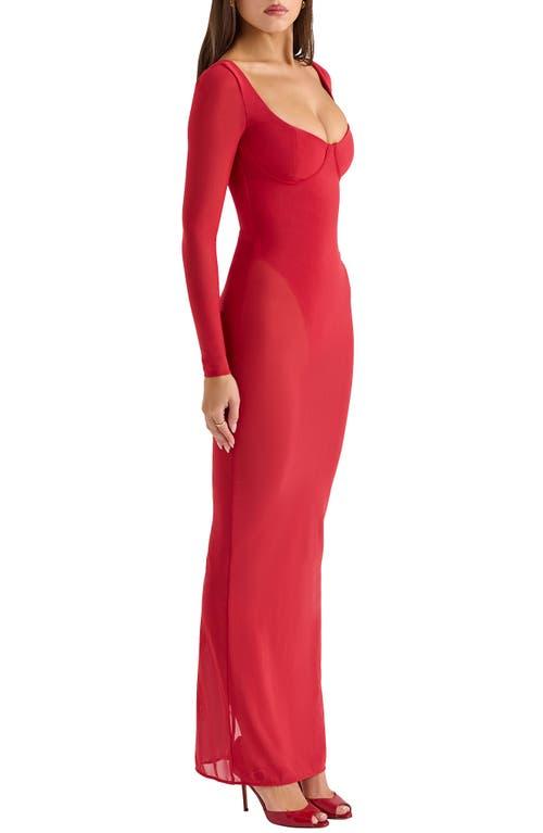 House Of Cb Everly Corset Long Sleeve Gown in Red | Lyst