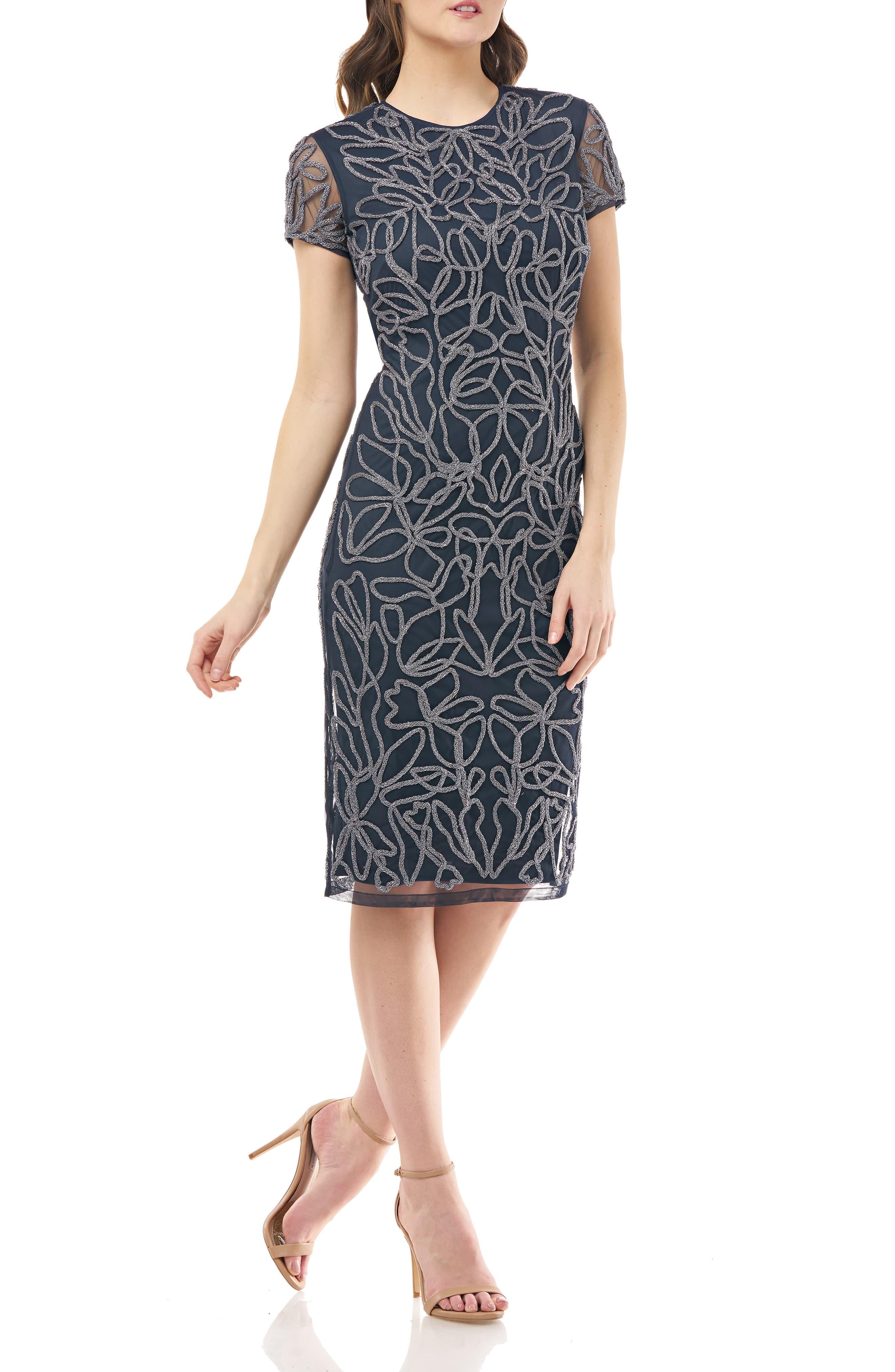 JS Collections Soutache Mesh Cocktail Dress in Silver Navy (Blue) - Lyst