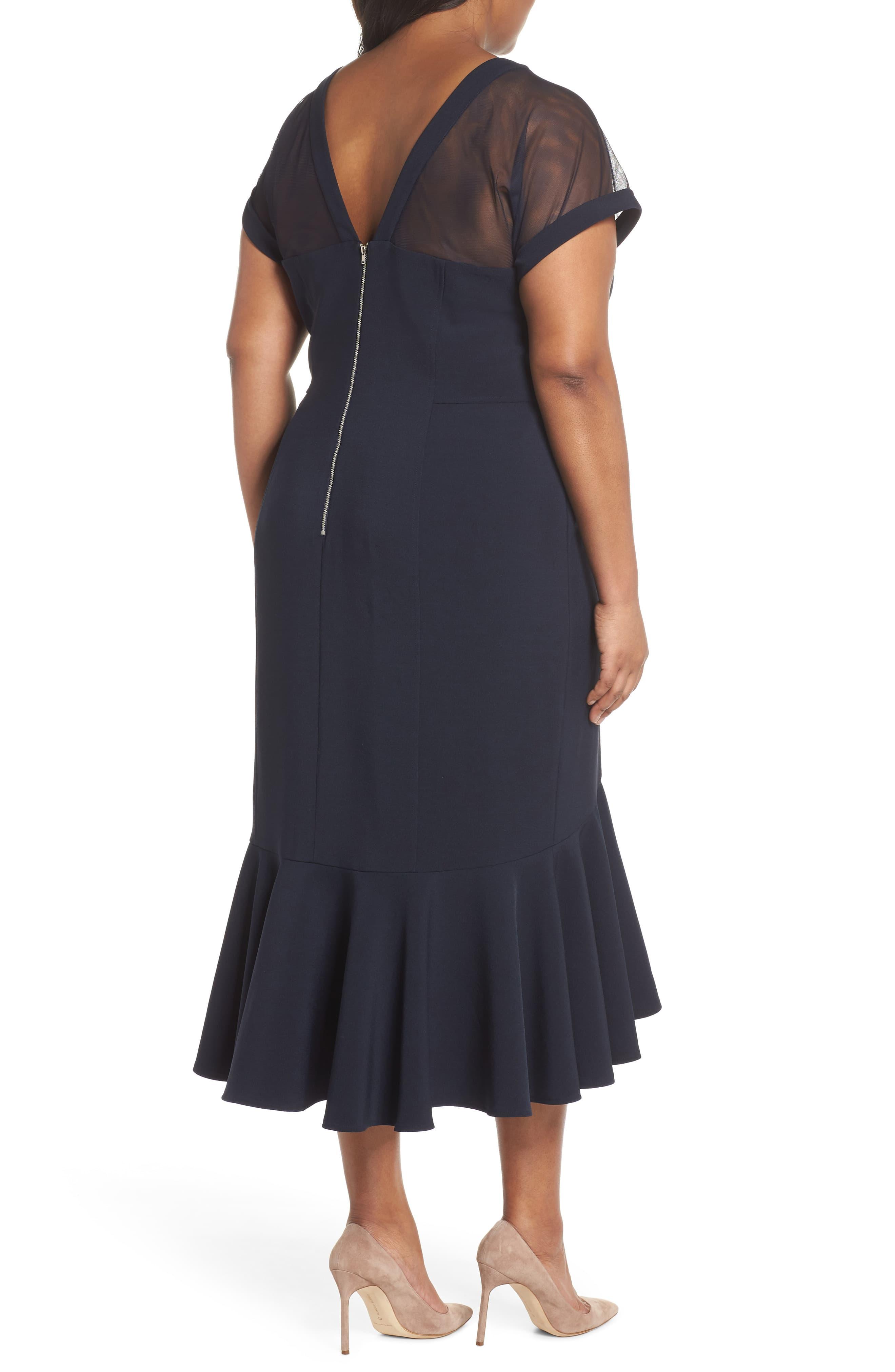 maggy london illusion neck crepe midi dress