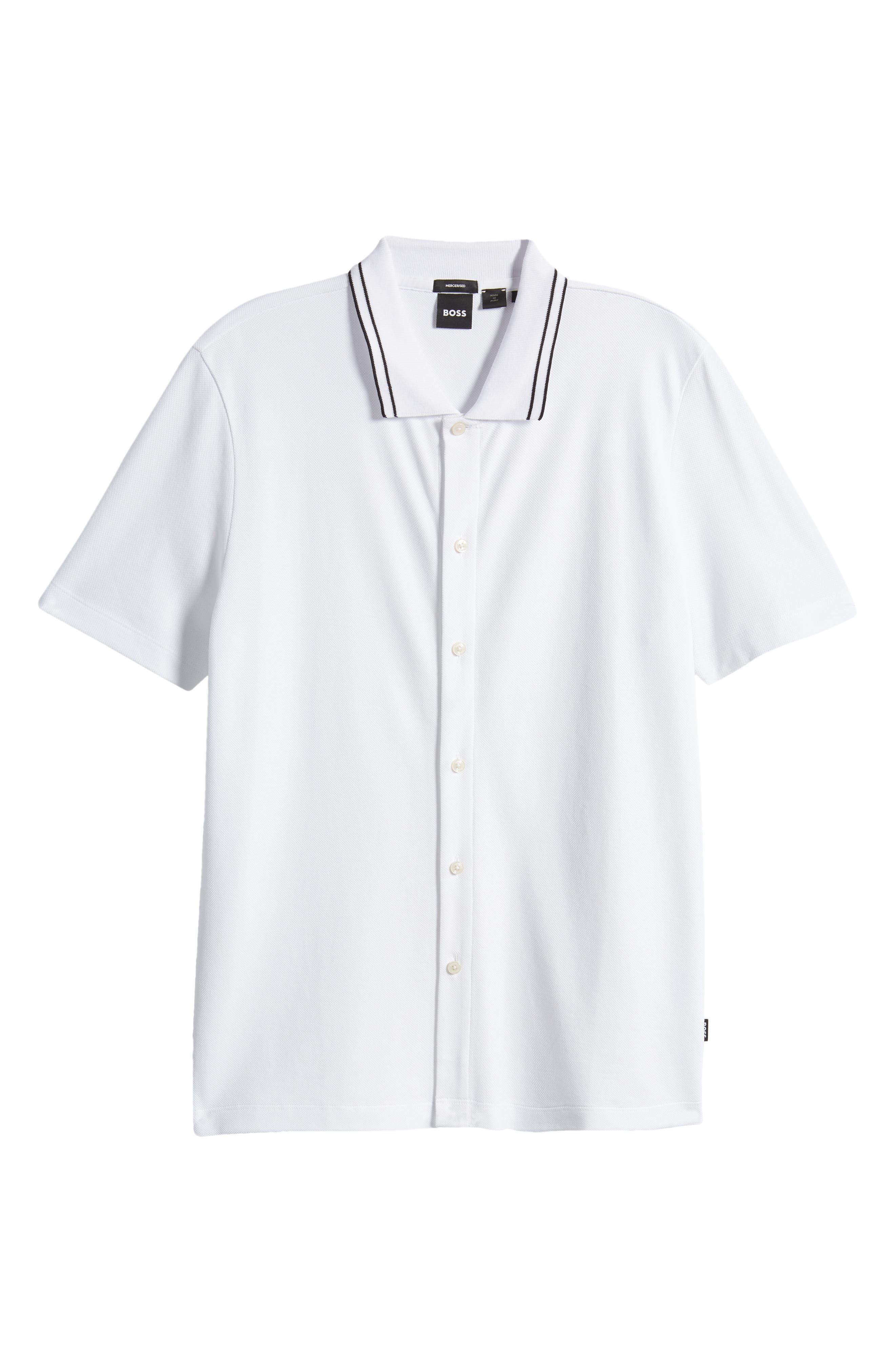 BOSS by HUGO BOSS Pitton Tipped Short Sleeve Cotton Button-up Shirt in  White for Men | Lyst