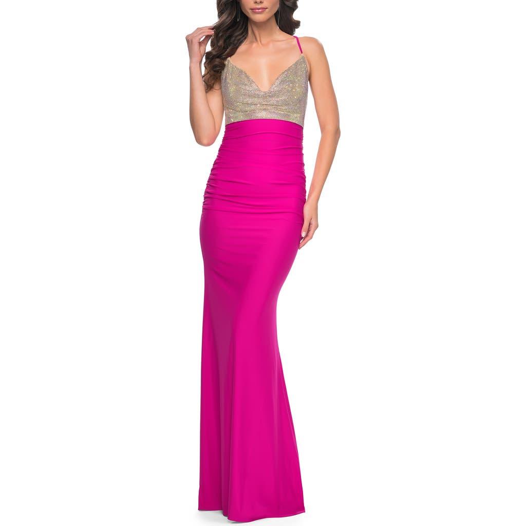designer neon dress La Femme Bright Neon Prom Dress