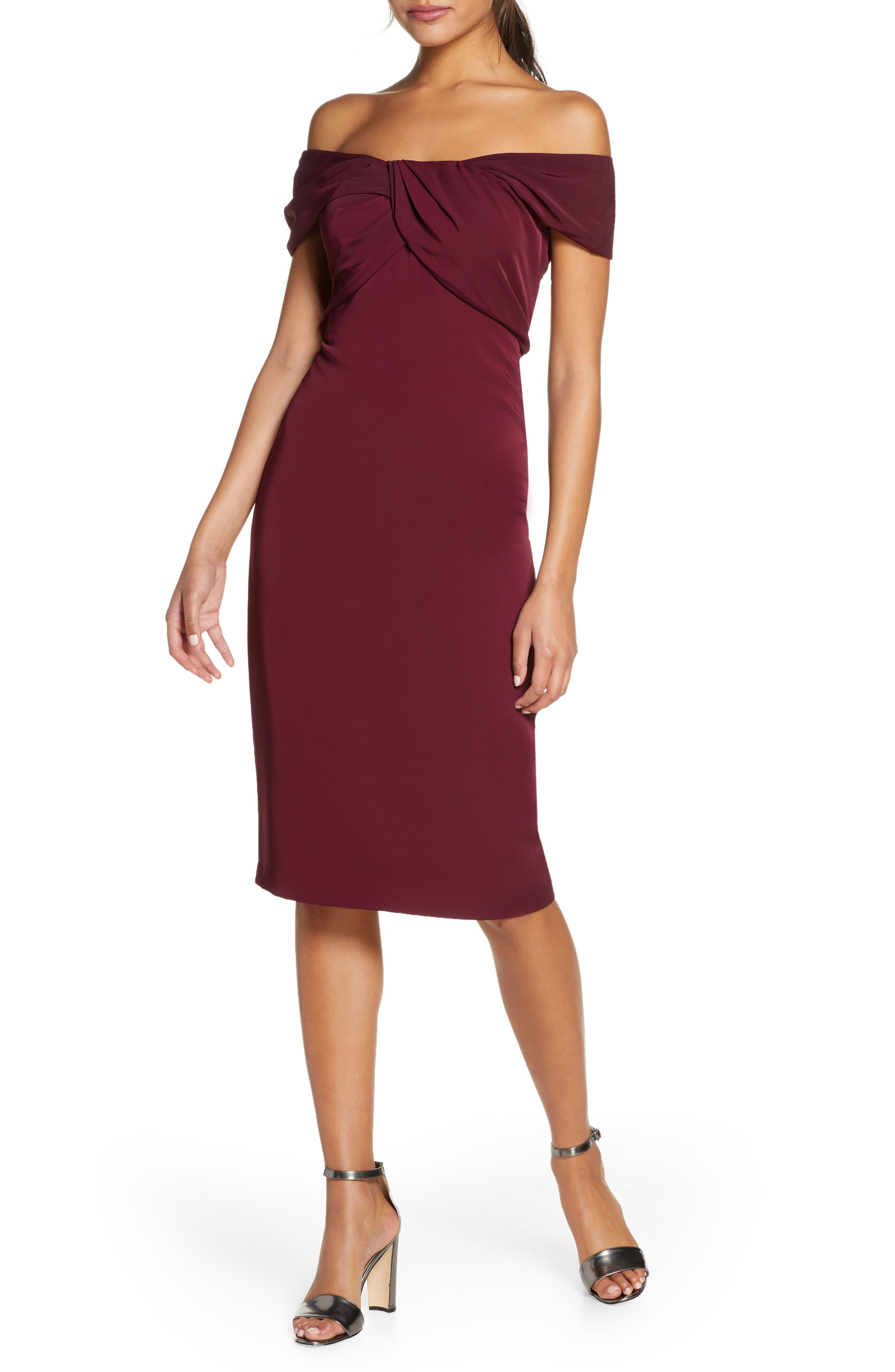 Taylor Dresses Twist Detail Crepe Sheath Dress in Burgundy (Red) Lyst
