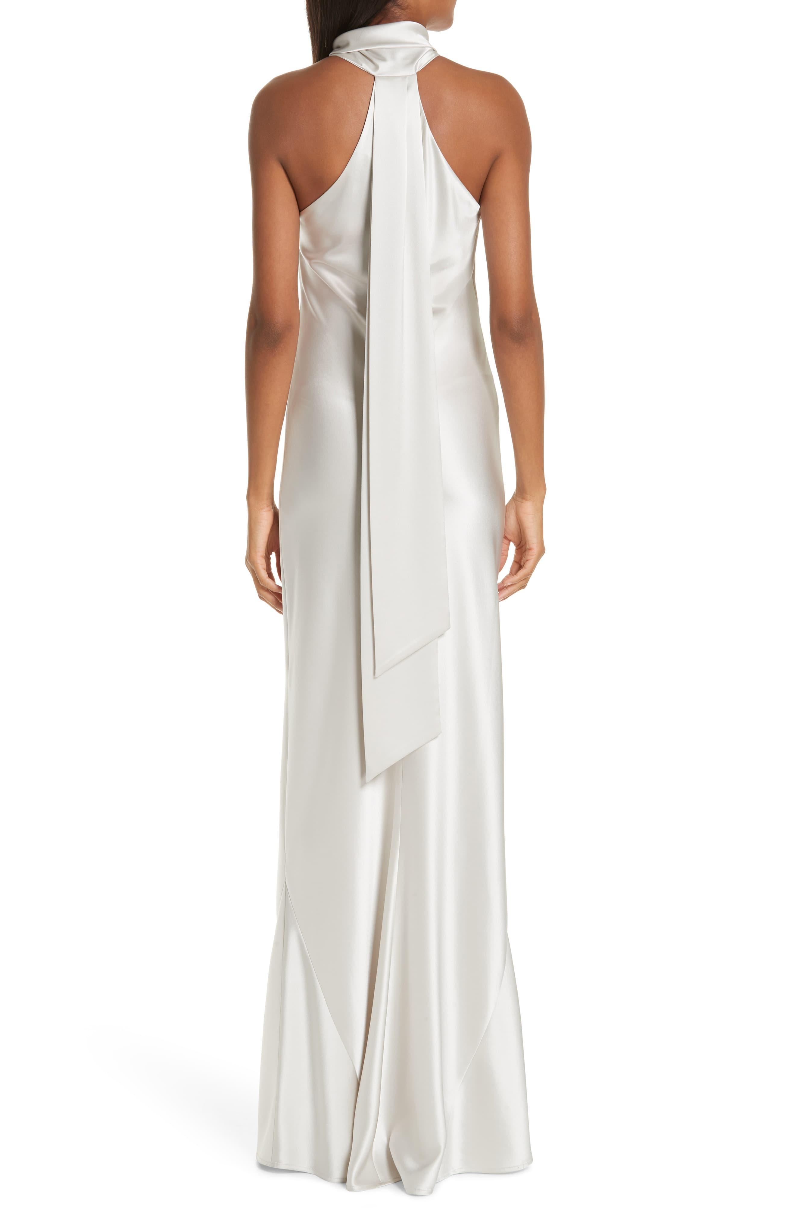 Galvan London Twist Halter Neck Satin Dress in Platinum (White) - Lyst