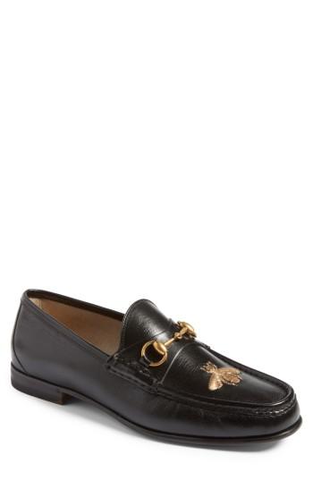 leather loafer with bee