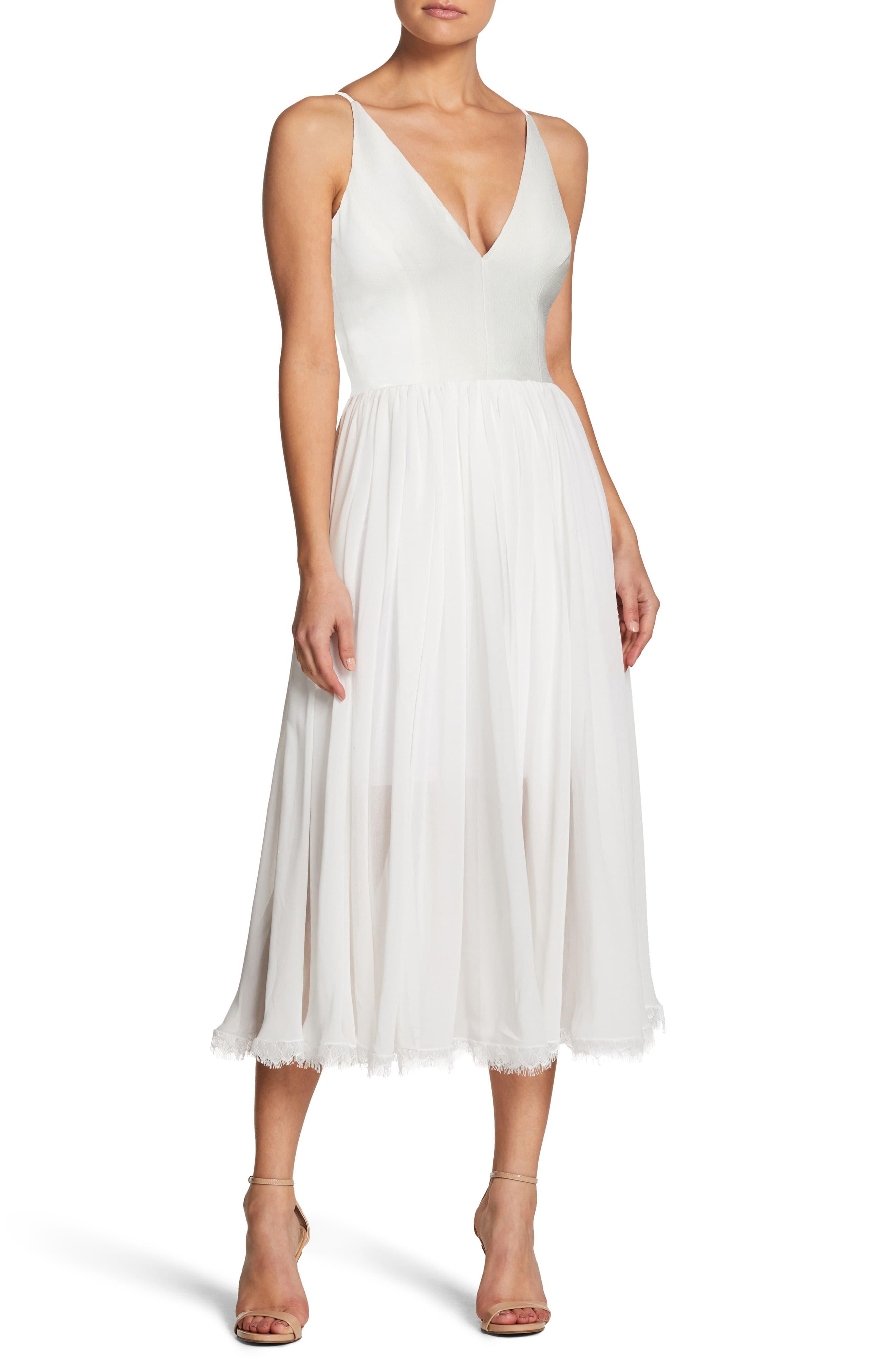 dress the population alicia mixed media midi dress