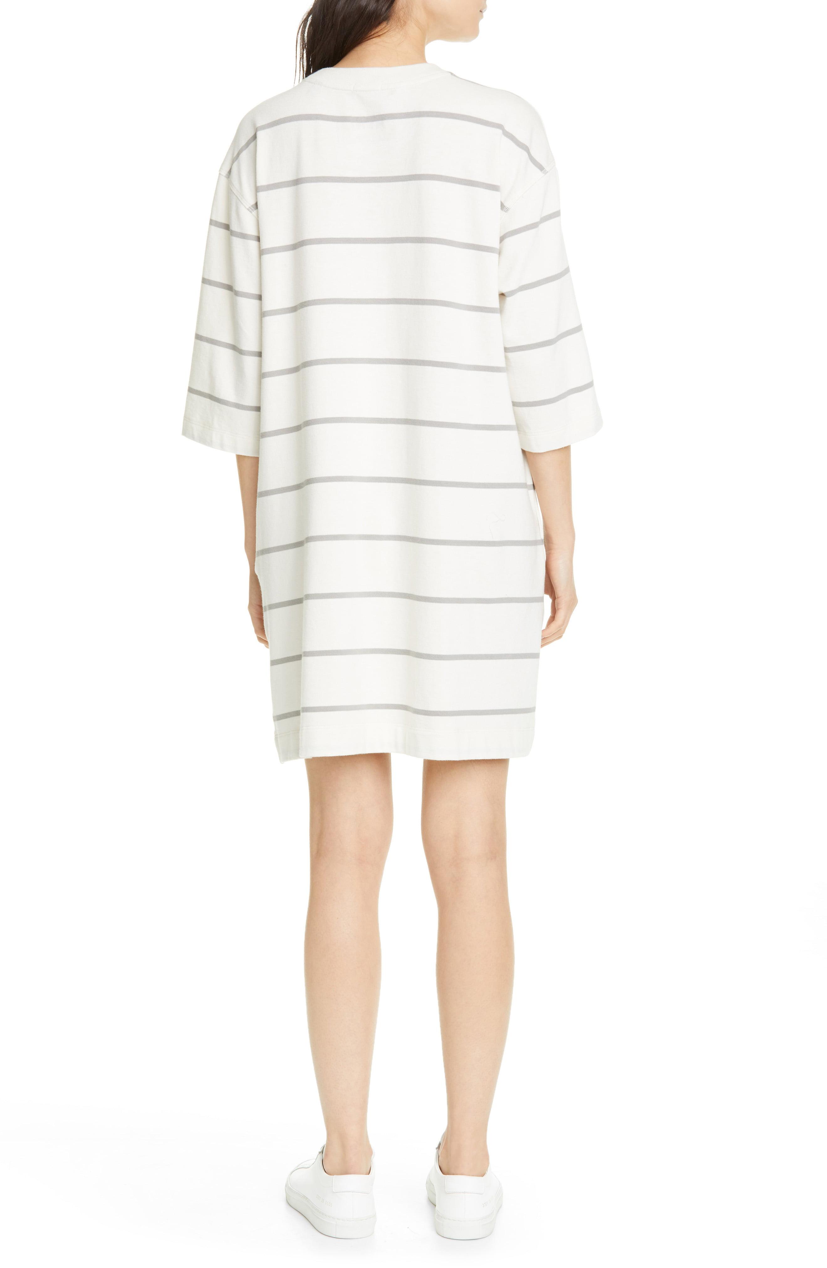 ATM Plaited Stripe Jersey Sweatshirt Dress in Chalk/ Smoke Combo (White ...