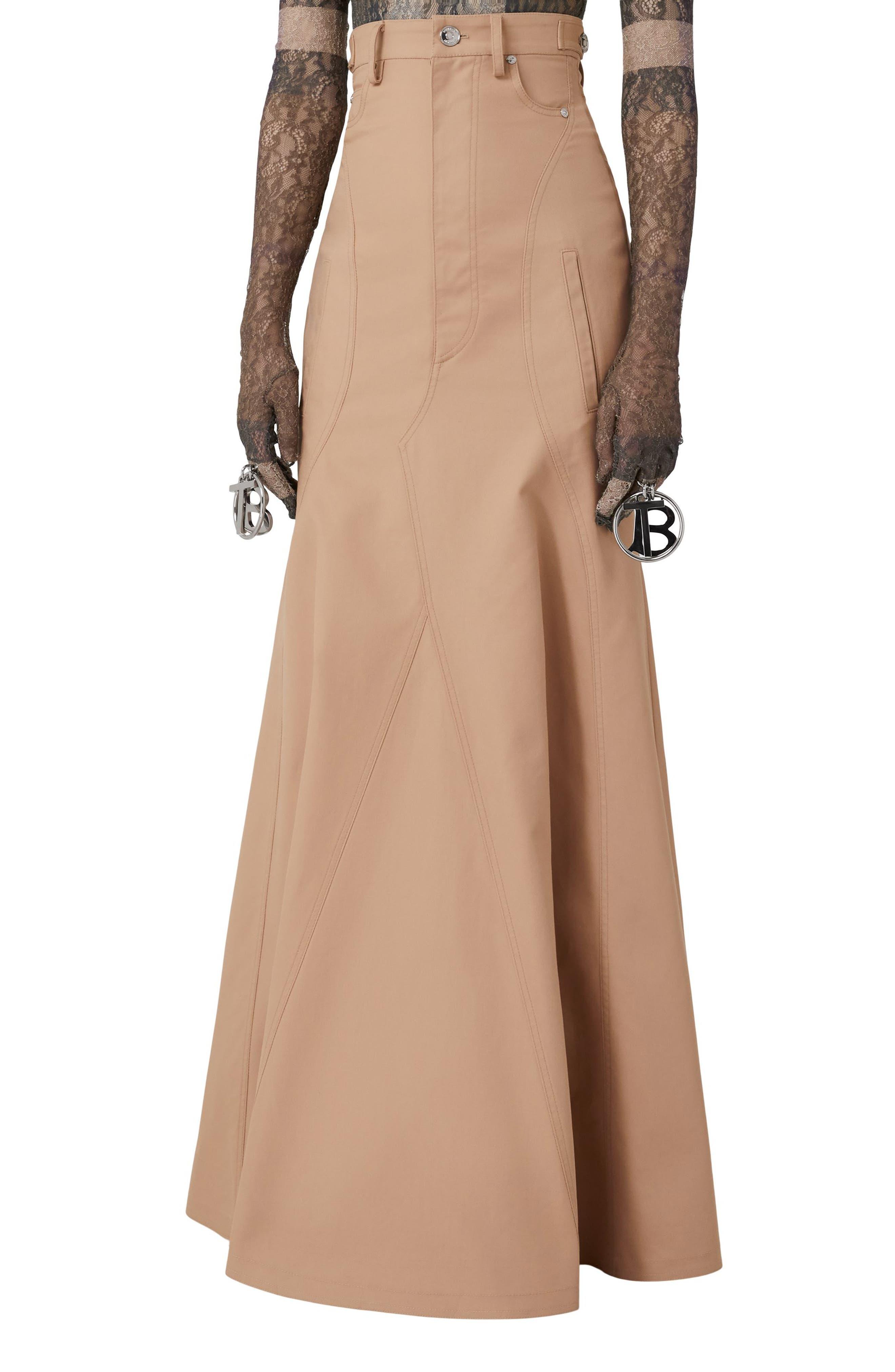 Burberry High Waist Cotton Maxi Skirt in Natural | Lyst