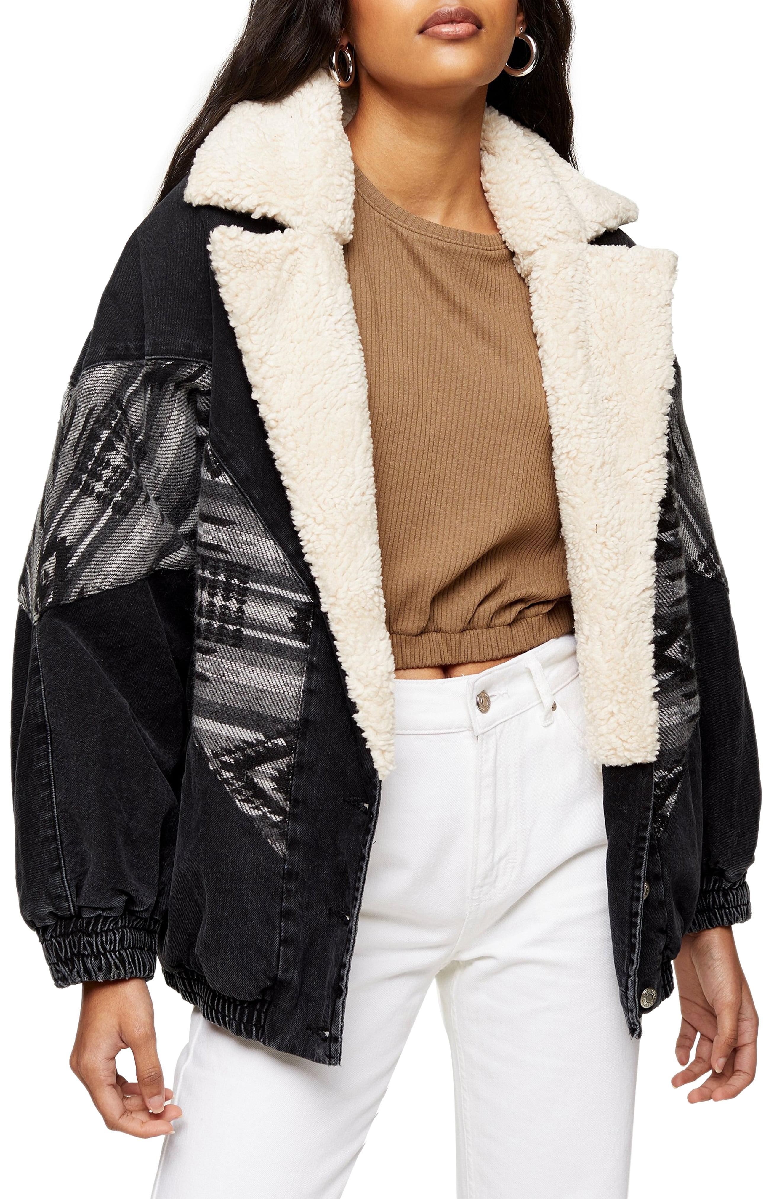 topshop borg jacket black