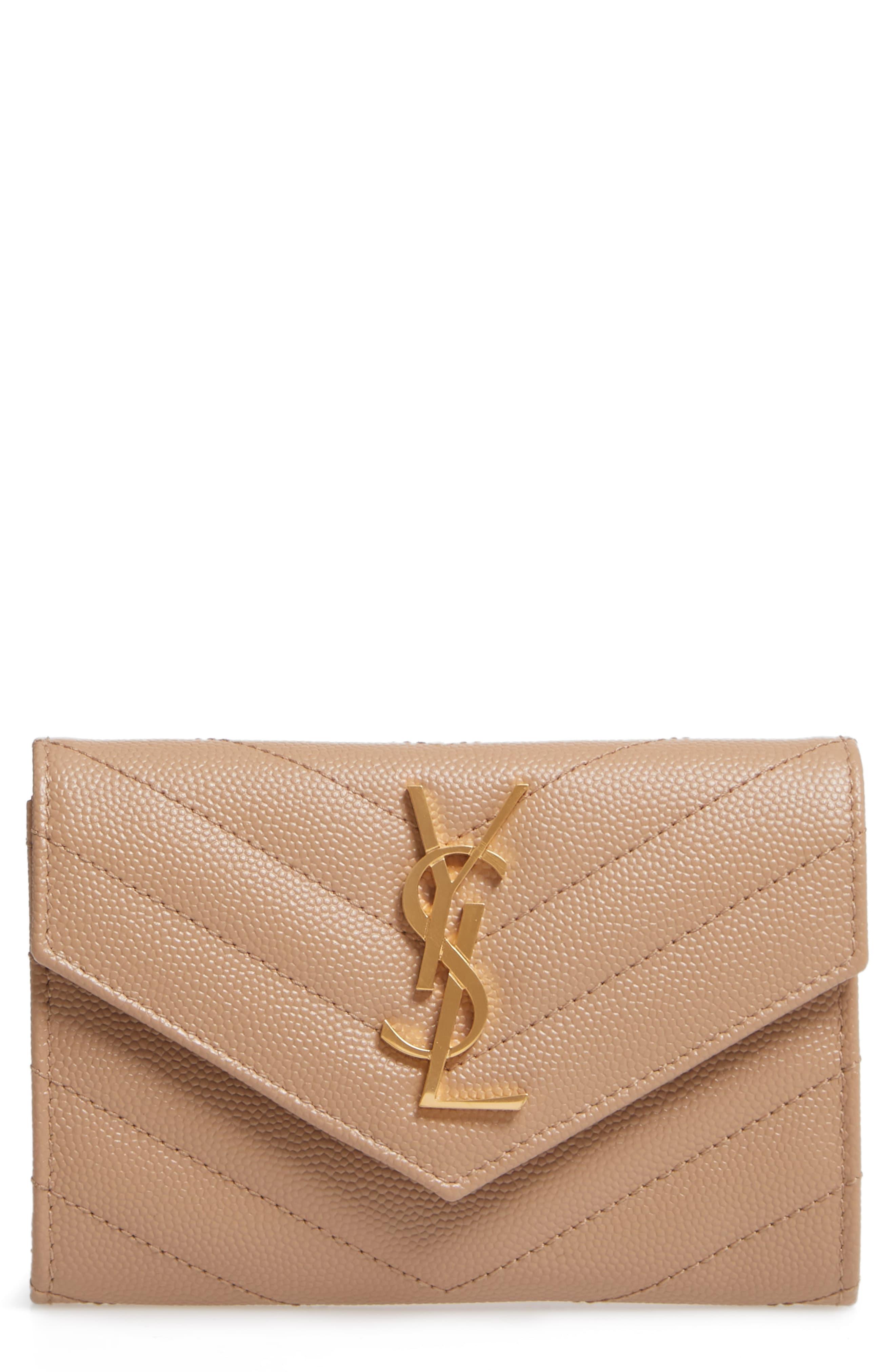 Saint Laurent 'monogram' Quilted Leather French Wallet in Natural