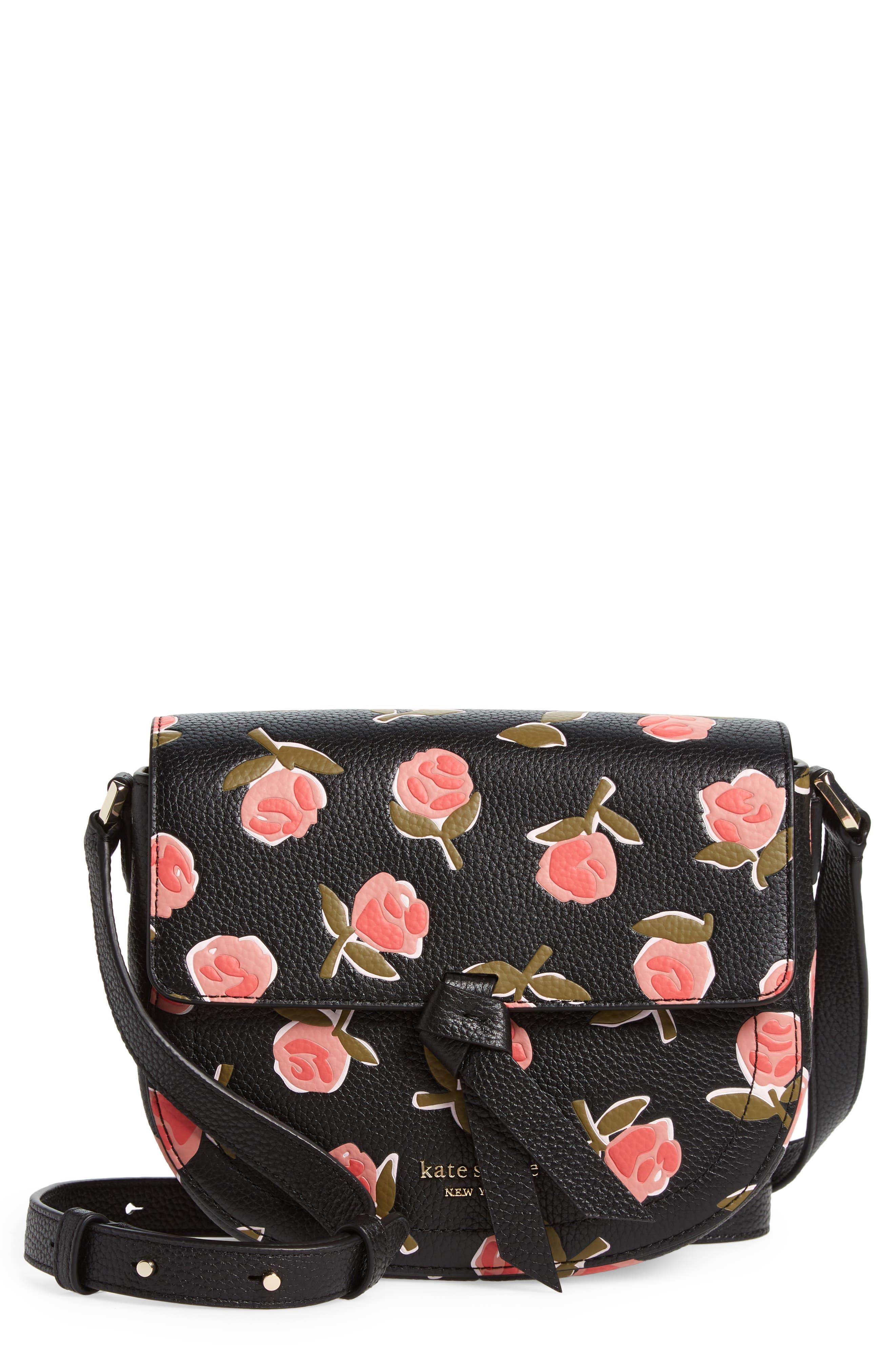 Kate Spade Leather Knott Ditsy Rose Medium Saddle Crossbody Bag in
