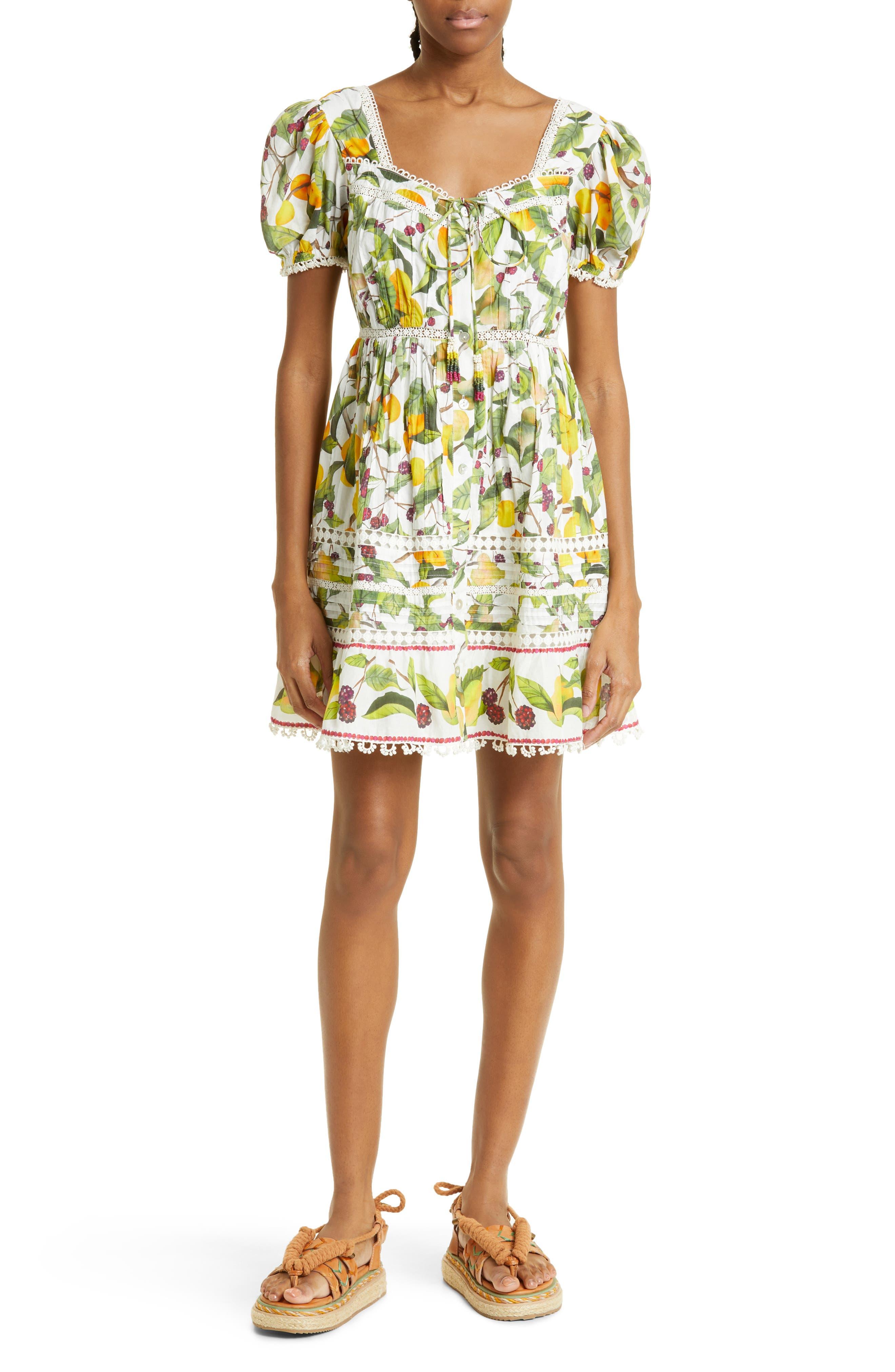 FARM Rio Fruit Orchard Cotton Minidress in Yellow Lyst