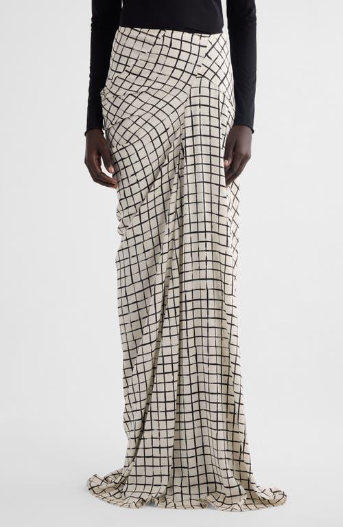 Dries Van Noten Saren Grid Print Stretch Silk Skirt in White