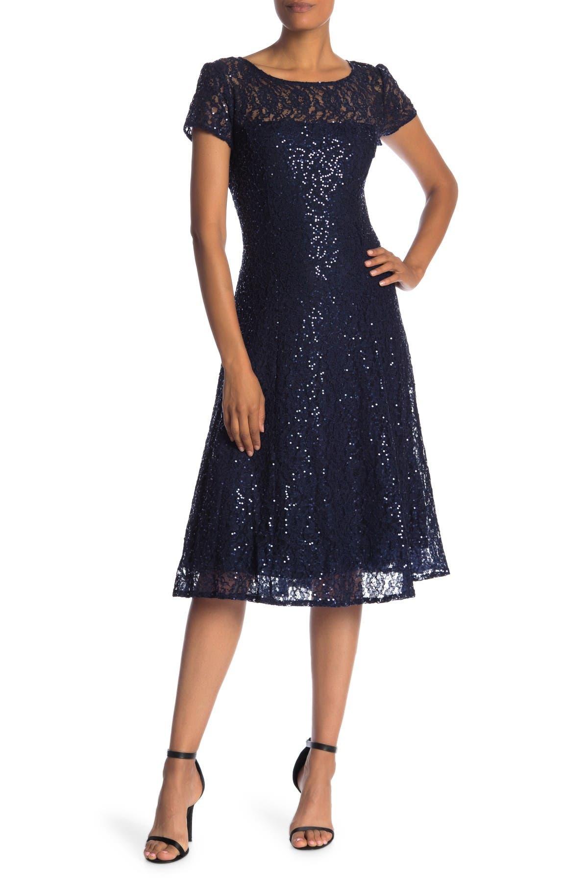 Sl Fashions Sequin Lace Midi Dress in Blue | Lyst