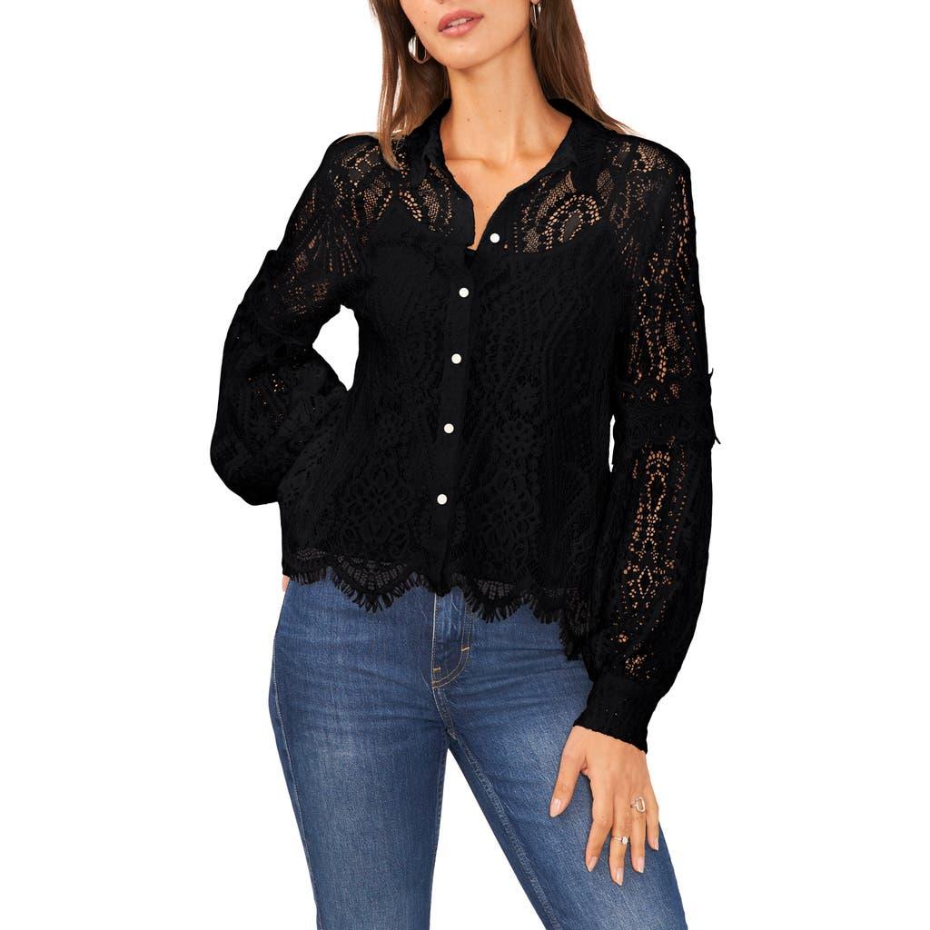 Vince Camuto Embroidered Lace Button-Up Blouse in Black | Lyst