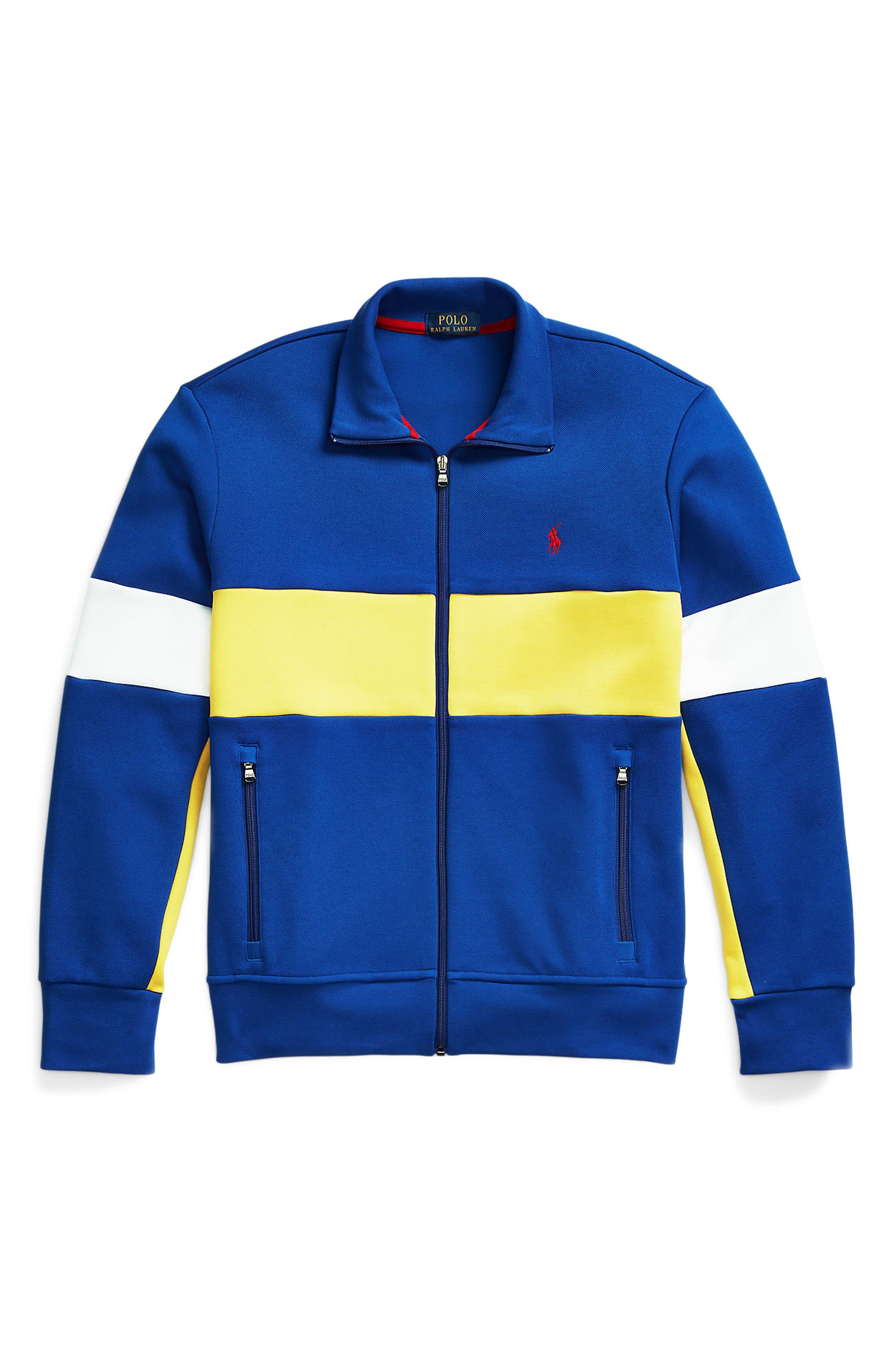 Polo Ralph Lauren Colorblock Logo Embroidered Double Knit Mesh Track Jacket  in Blue for Men | Lyst