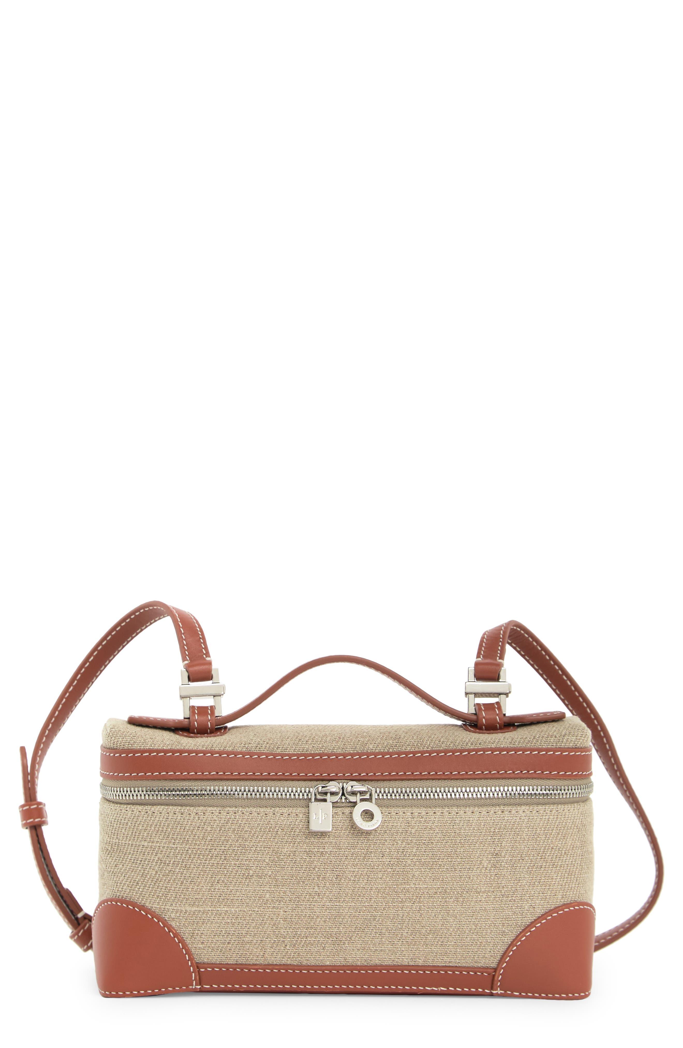 Loro Piana Extra Pocket L19 Canvas & Leather Top Handle Pouch in Brown