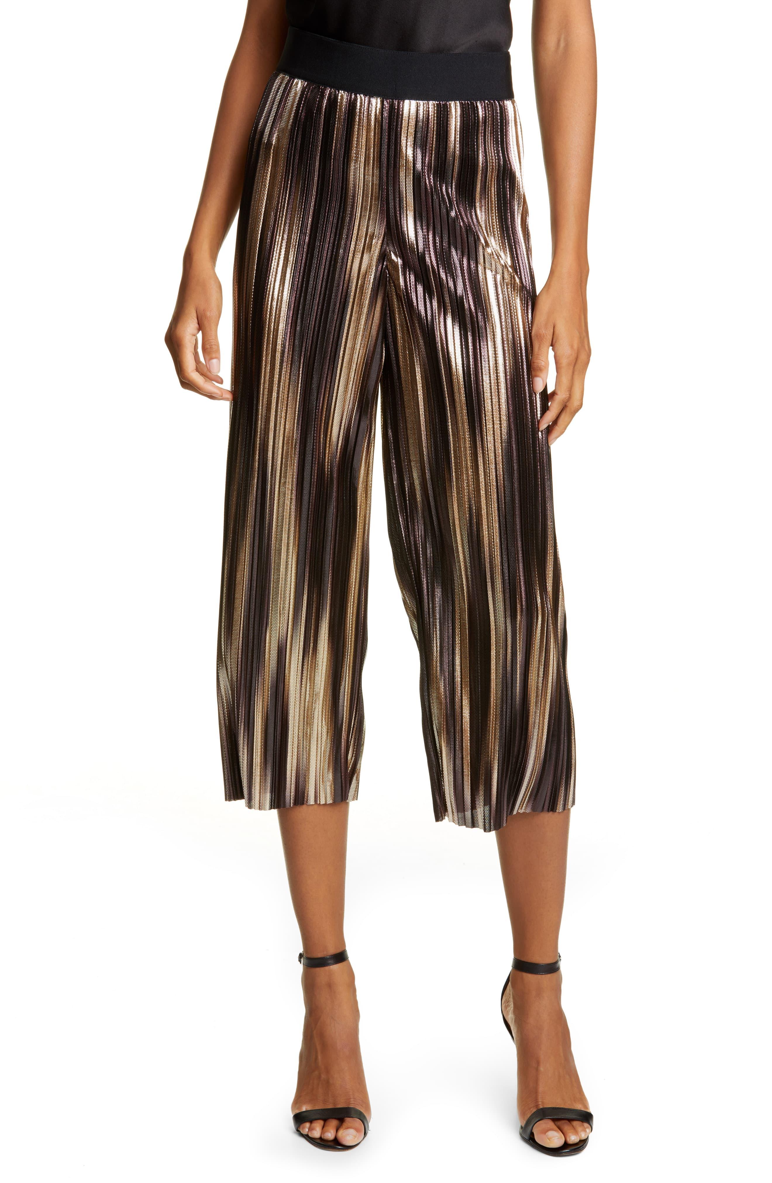 Alice + Olivia Elba Metallic Wide Leg Pants - Lyst