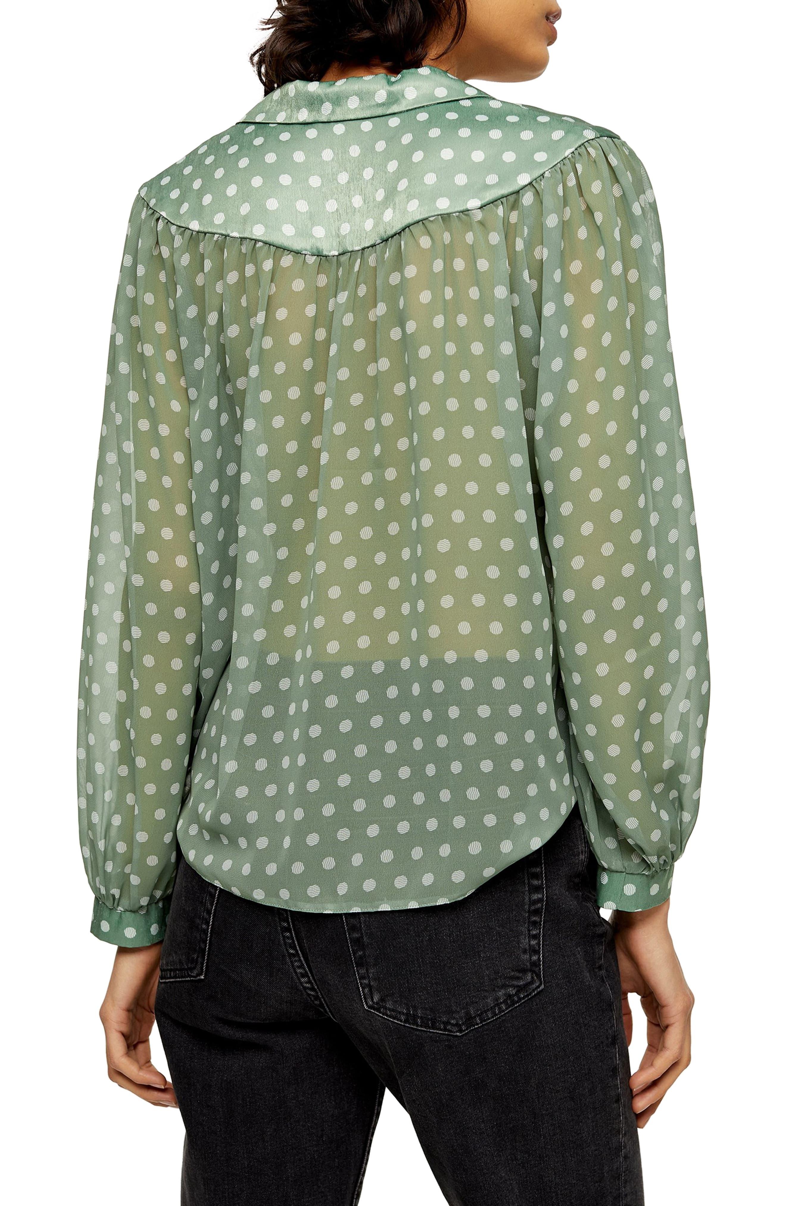 topshop green polka dot top