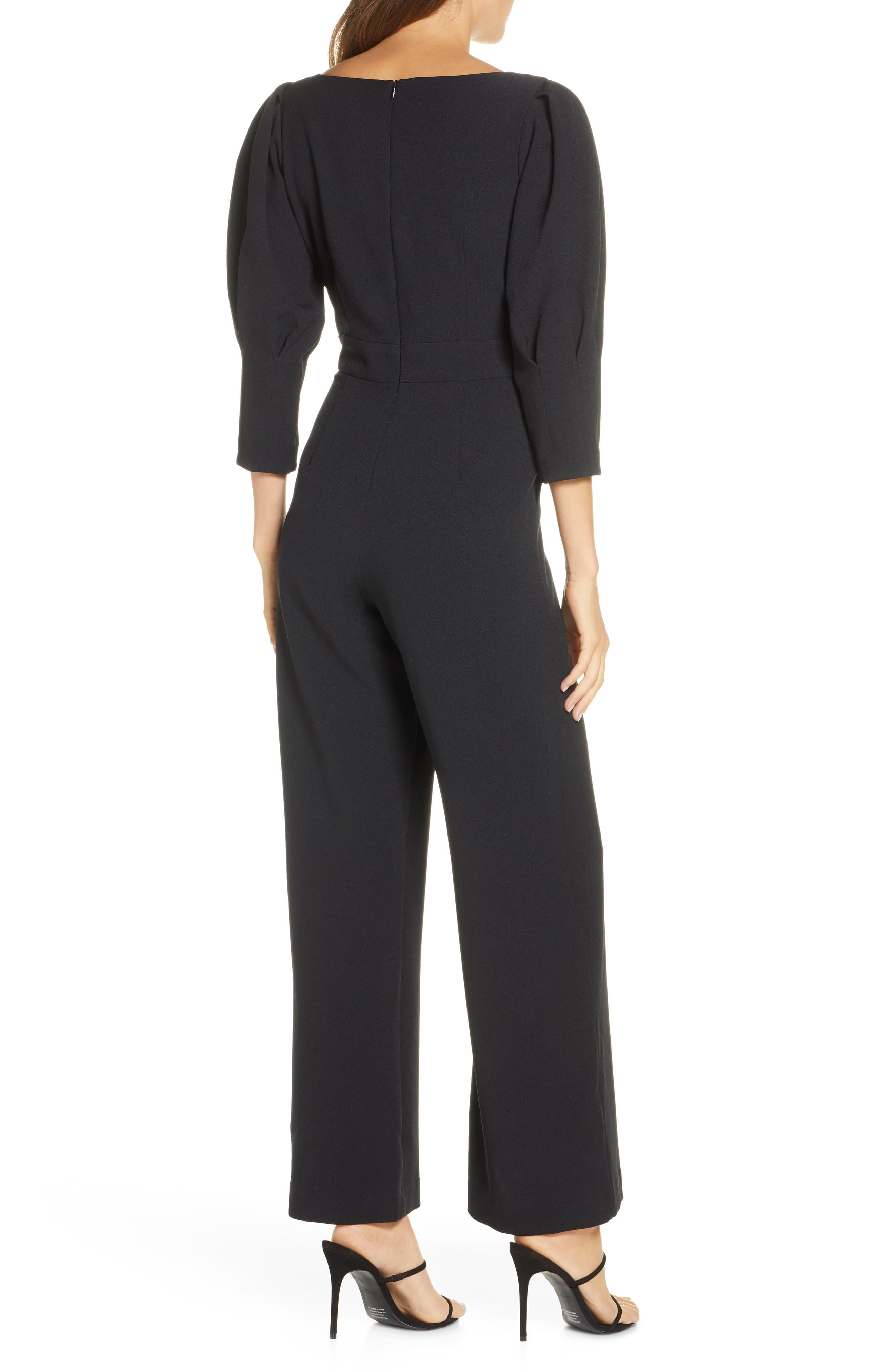 Vince Camuto Puff Sleeve Crepe Jumpsuit in Black - Lyst