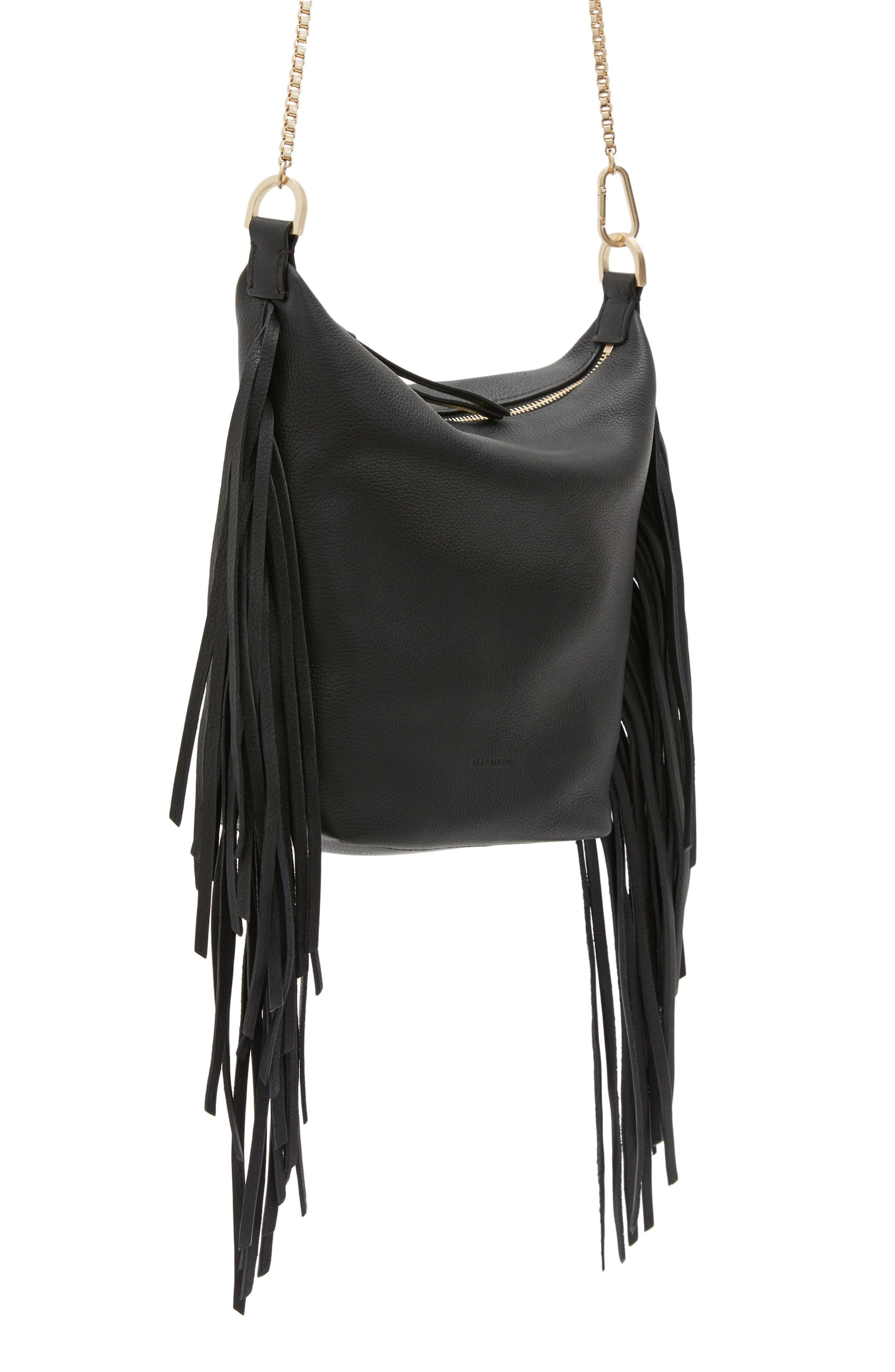 AllSaints Evaline Fringe Leather Crossbody Bag in Black Lyst