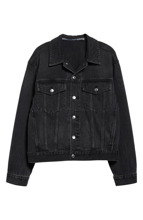 ジャケット Alexander Wang EMBOSSED LOGO TRUCKER DENIM JACKET Alexander Wang Oversize Logo Embossed Denim Trucker Jacket
