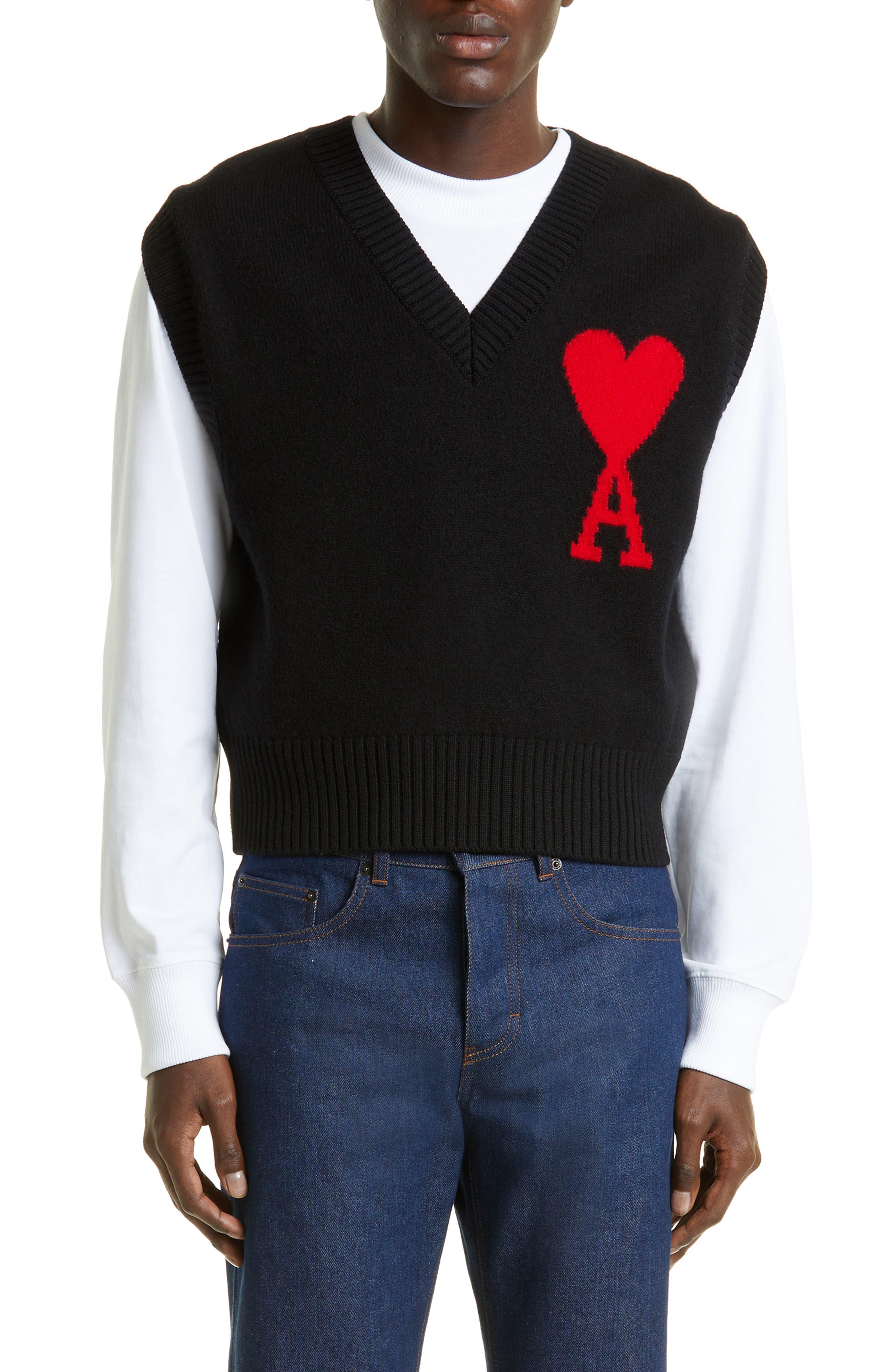 Ami Paris Ami De V-neck Wool Sweater Vest in Black for Men | Lyst