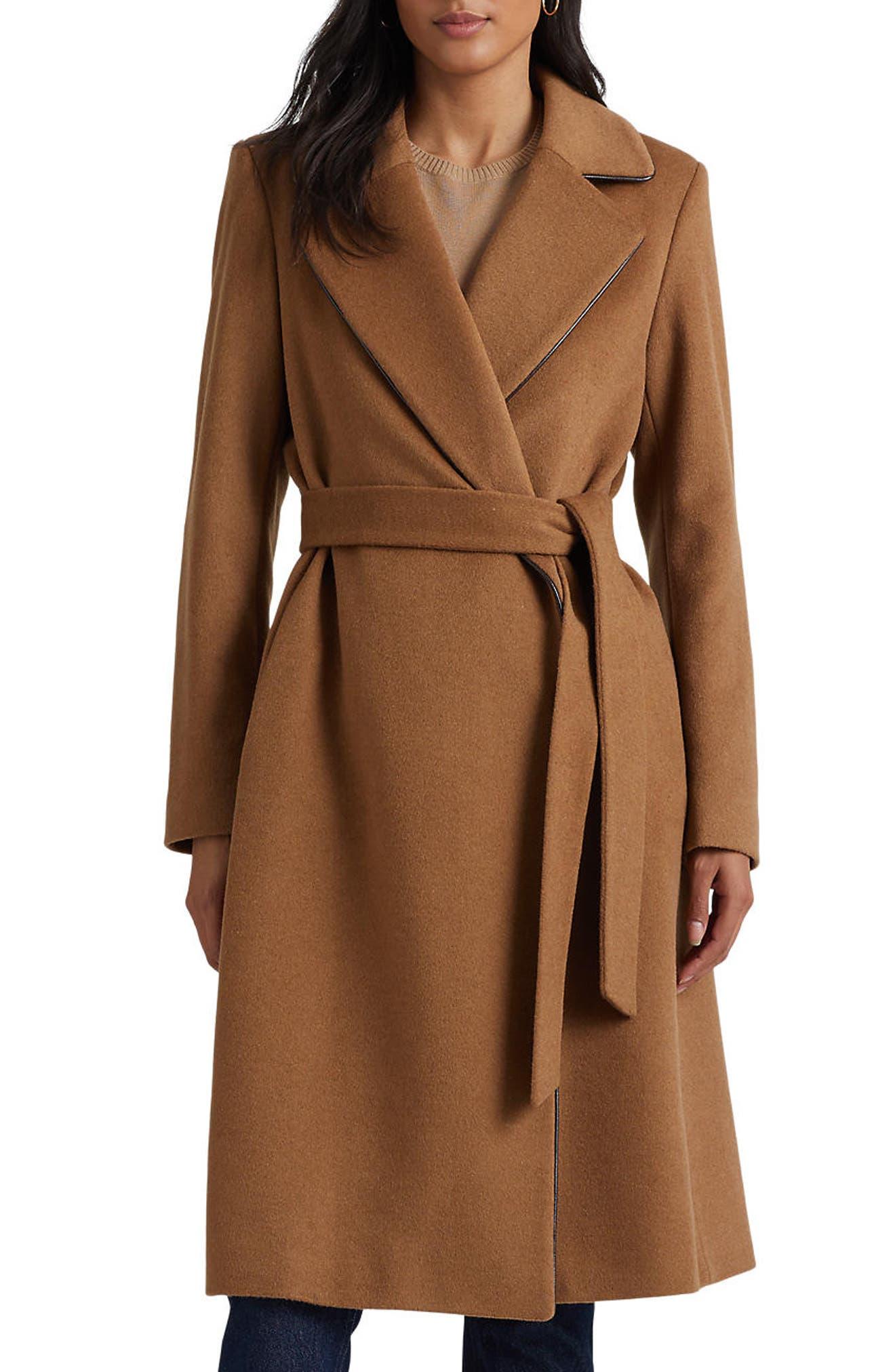 Ladies belted cheap wrap coat