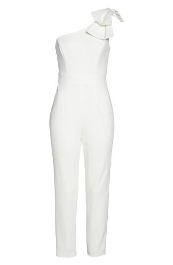 adrianna papell one shoulder bow jumpsuit
