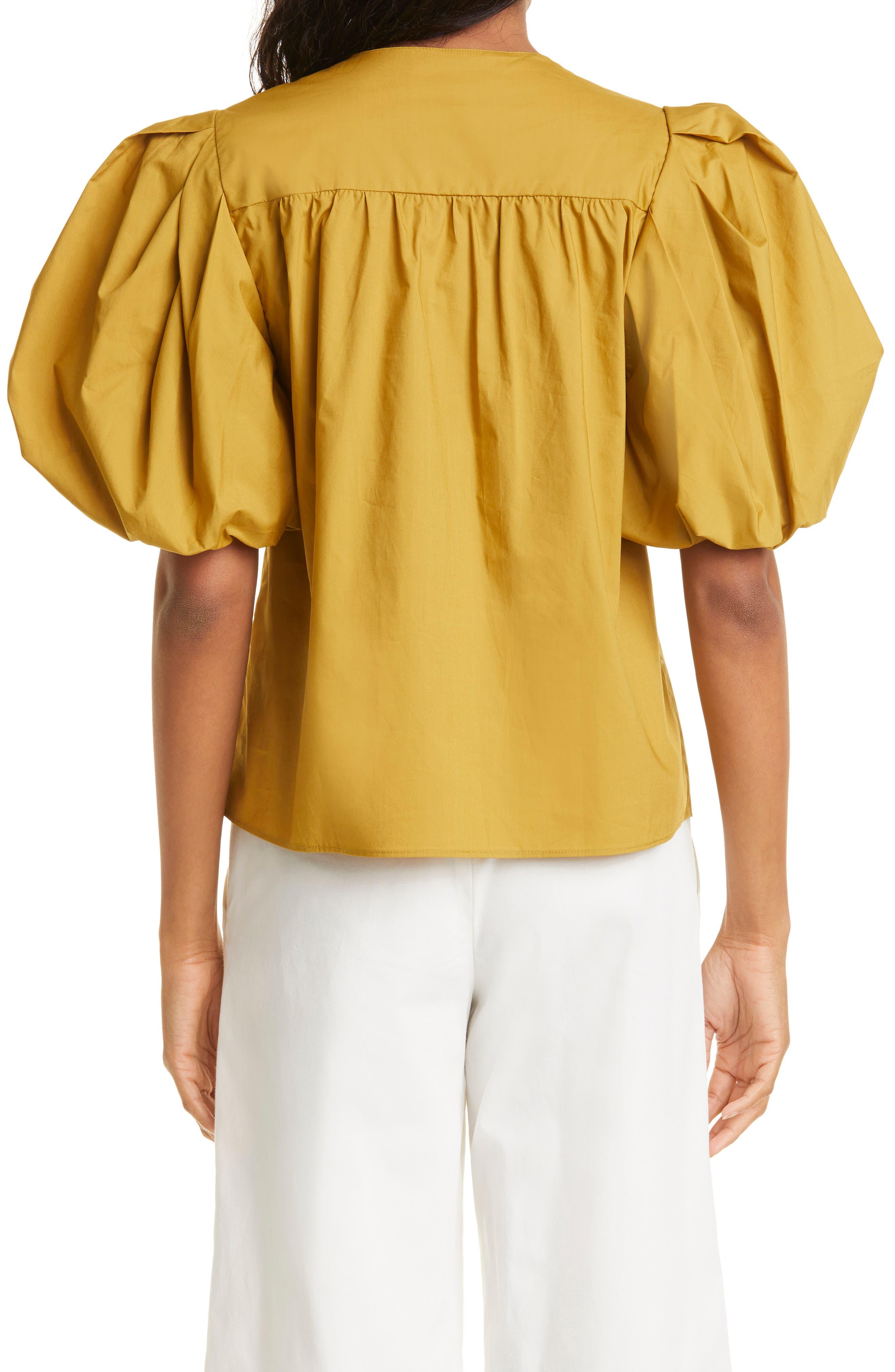 Ulla Johnson Elise Puff Sleeve Cotton Top in Yellow | Lyst