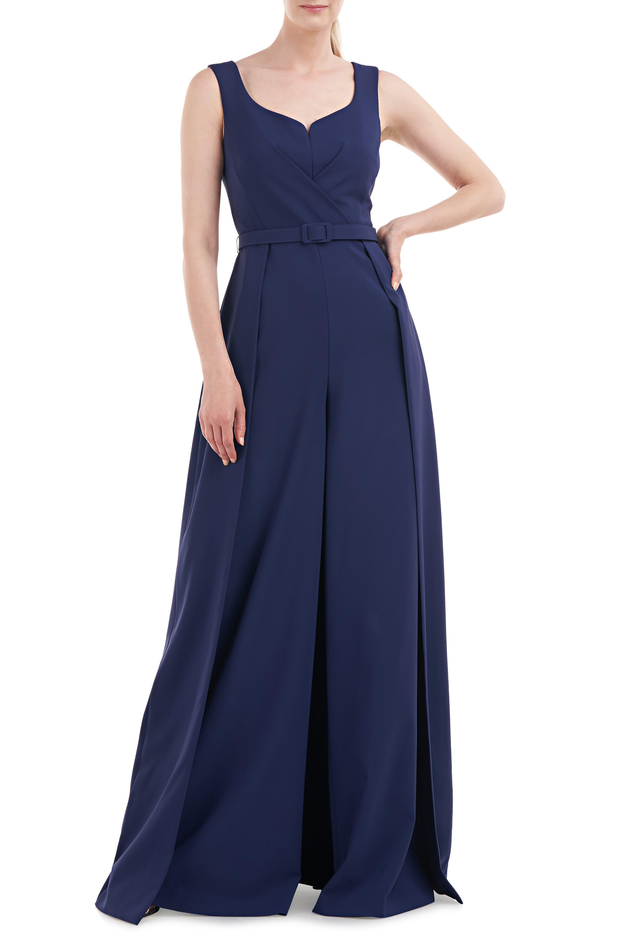 Kay Unger Rosetta Belted Maxi Romper in Blue | Lyst